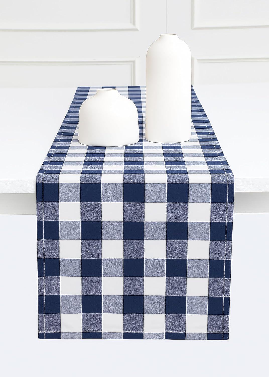 imagePurpleEssences Homestead Plaid Table Runner 14 x 90 inch Classic Farmhouse 100 Cotton Checkered Table Runner Fall Thanksgiving Beige and White14 x 90 Inch