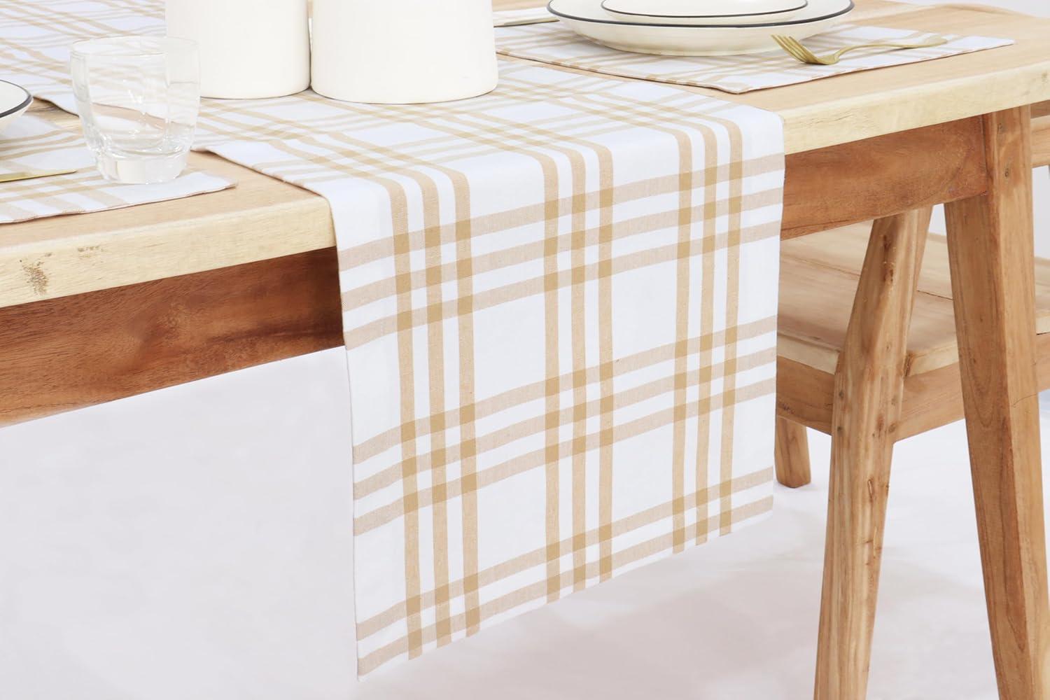 imagePurpleEssences Homestead Plaid Table Runner 14 x 90 inch Classic Farmhouse 100 Cotton Checkered Table Runner Fall Thanksgiving Beige and White14 x 90 Inch