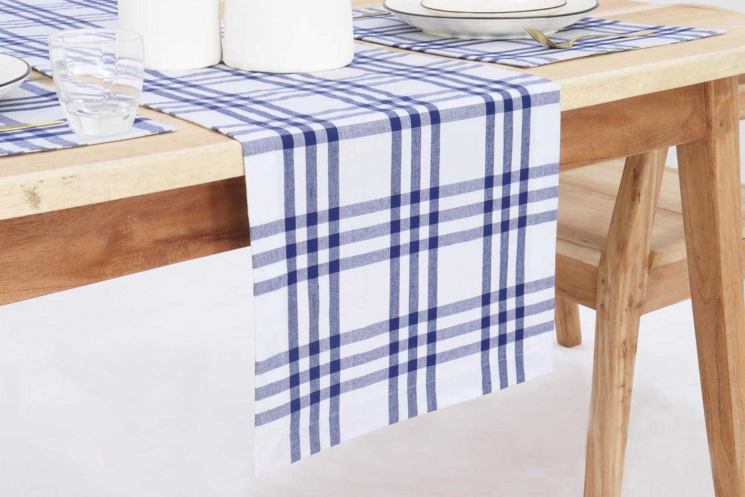 imagePurpleEssences Homestead Plaid Table Runner 14 x 90 inch Classic Farmhouse 100 Cotton Checkered Table Runner Fall Thanksgiving Beige and White14 x 90 Inch