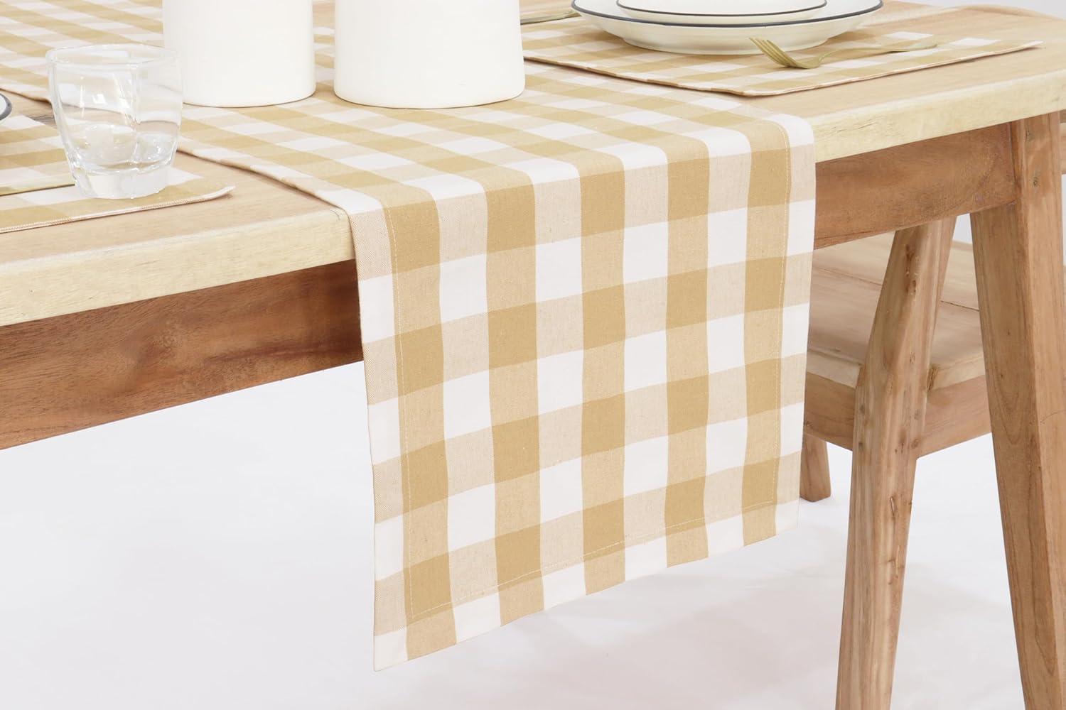 imagePurpleEssences Homestead Plaid Table Runner 14 x 90 inch Classic Farmhouse 100 Cotton Checkered Table Runner Fall Thanksgiving Beige and White14 x 90 Inch