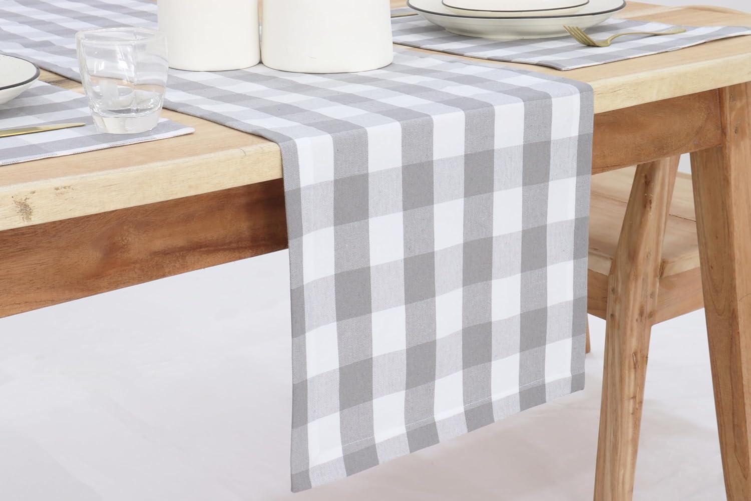 imagePurpleEssences Homestead Plaid Table Runner 14 x 90 inch Classic Farmhouse 100 Cotton Checkered Table Runner Fall Thanksgiving Beige and White14 x 90 Inch