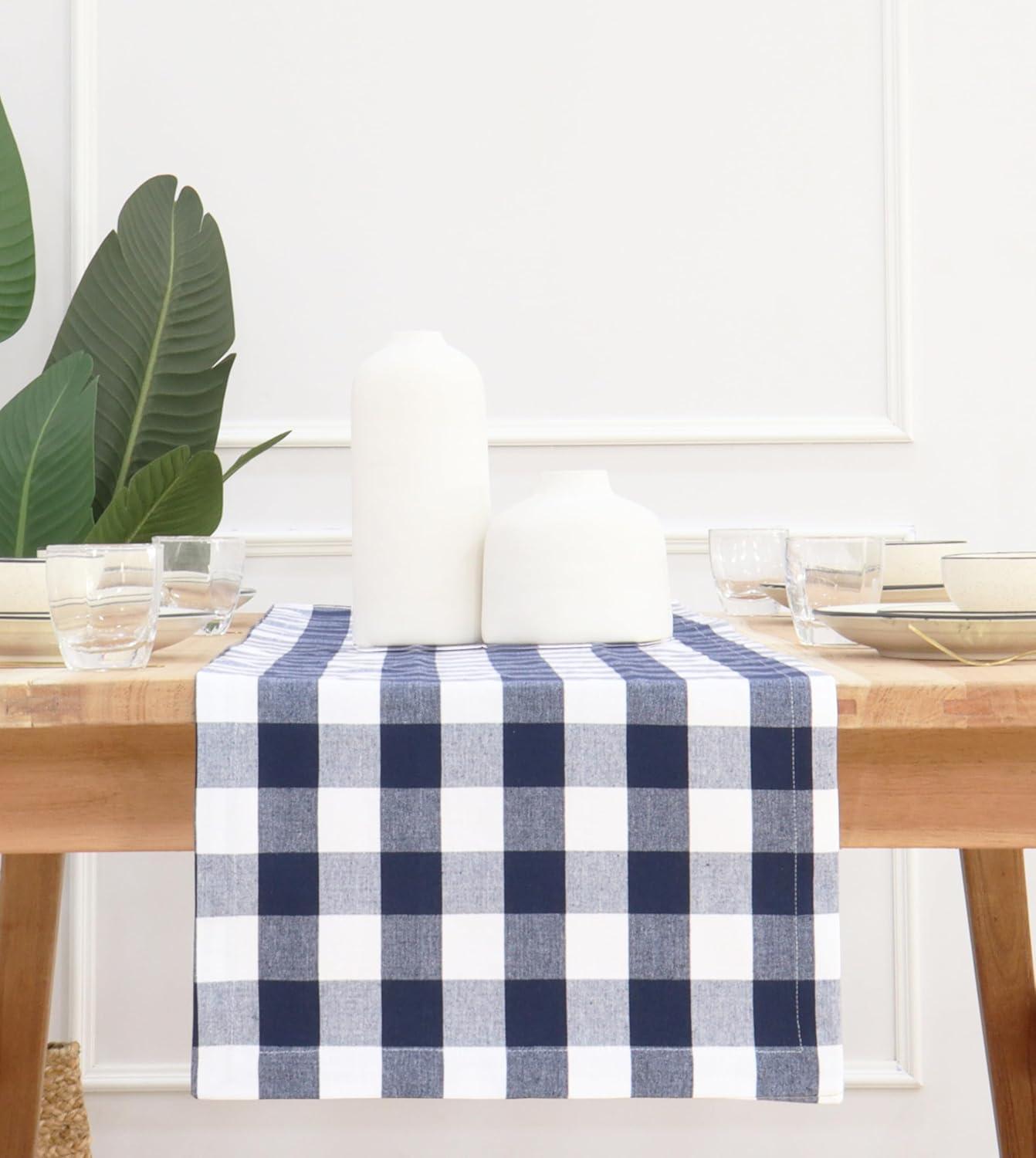 imagePurpleEssences Homestead Plaid Table Runner 14 x 90 inch Classic Farmhouse 100 Cotton Checkered Table Runner Fall Thanksgiving Beige and White14 x 90 Inch