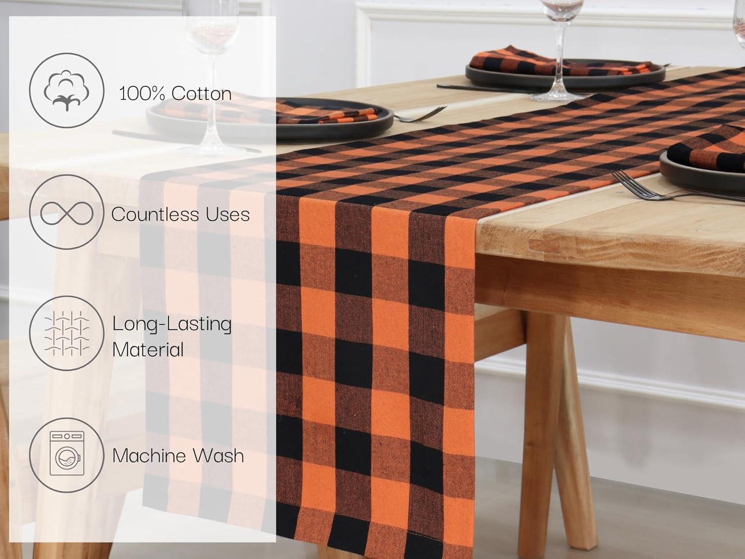 imagePurpleEssences Homestead Plaid Table Runner 14 x 90 inch Classic Farmhouse 100 Cotton Checkered Table Runner Fall Thanksgiving Beige and White14 x 90 Inch