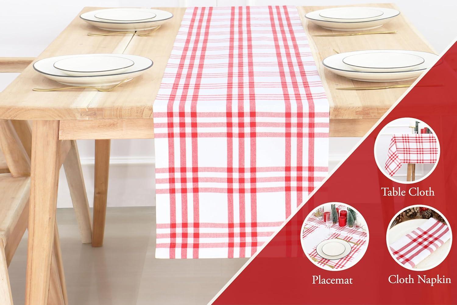 imagePurpleEssences Homestead Plaid Table Runner 14 x 90 inch Classic Farmhouse 100 Cotton Checkered Table Runner Fall Thanksgiving Beige and White14 x 90 Inch