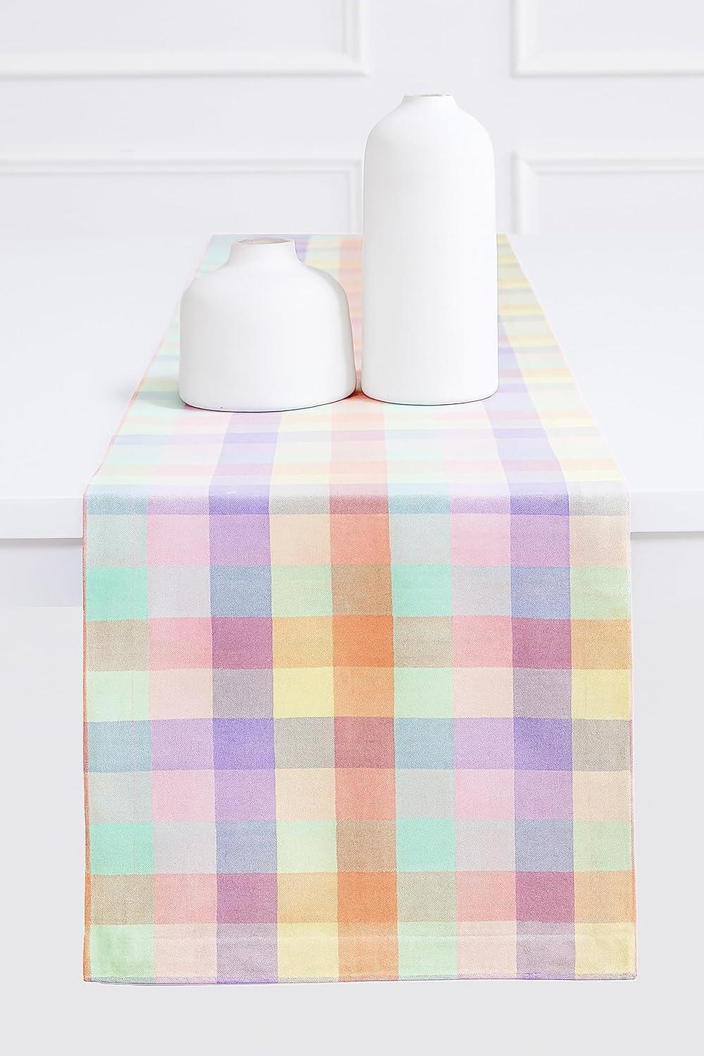 imagePurpleEssences Homestead Plaid Table Runner 14 x 90 inch Classic Farmhouse 100 Cotton Checkered Table Runner Fall Thanksgiving Beige and White14 x 90 Inch