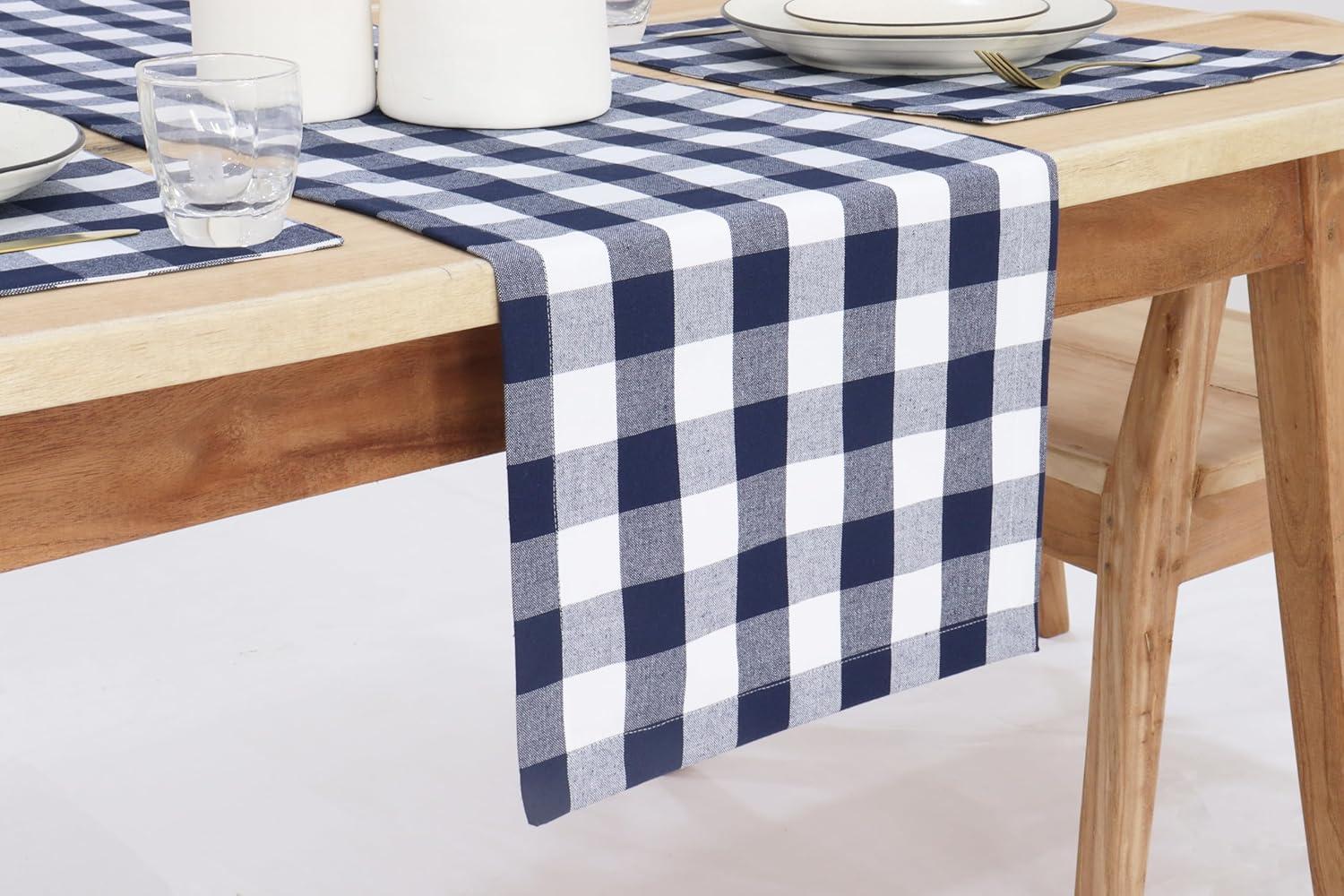 imagePurpleEssences Homestead Plaid Table Runner 14 x 90 inch Classic Farmhouse 100 Cotton Checkered Table Runner Fall Thanksgiving Beige and White14 x 90 Inch
