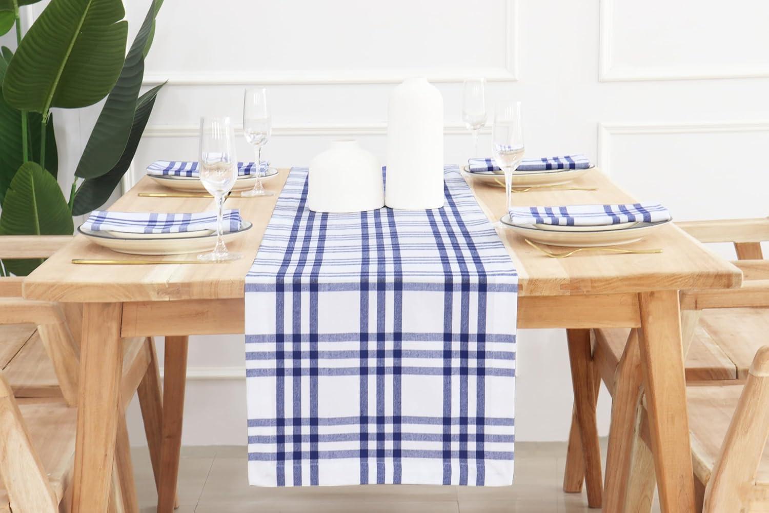 imagePurpleEssences Homestead Plaid Table Runner 14 x 90 inch Classic Farmhouse 100 Cotton Checkered Table Runner Fall Thanksgiving Beige and White14 x 90 Inch
