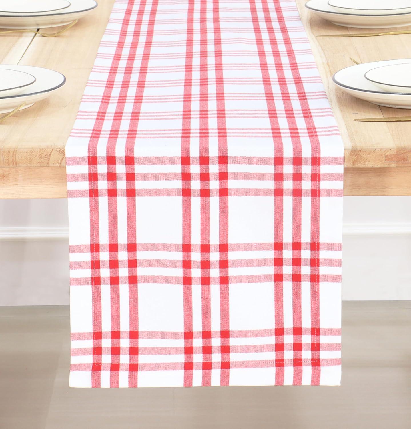imagePurpleEssences Homestead Plaid Table Runner 14 x 90 inch Classic Farmhouse 100 Cotton Checkered Table Runner Fall Thanksgiving Beige and White14 x 90 Inch