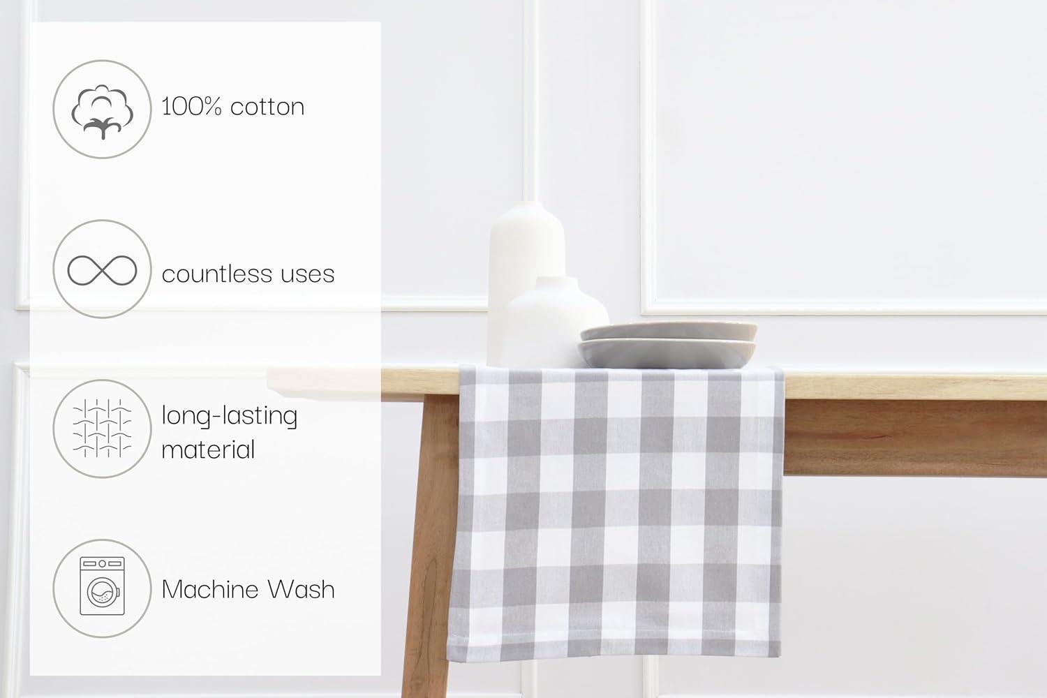 imagePurpleEssences Homestead Plaid Table Runner 14 x 90 inch Classic Farmhouse 100 Cotton Checkered Table Runner Fall Thanksgiving Beige and White14 x 90 Inch