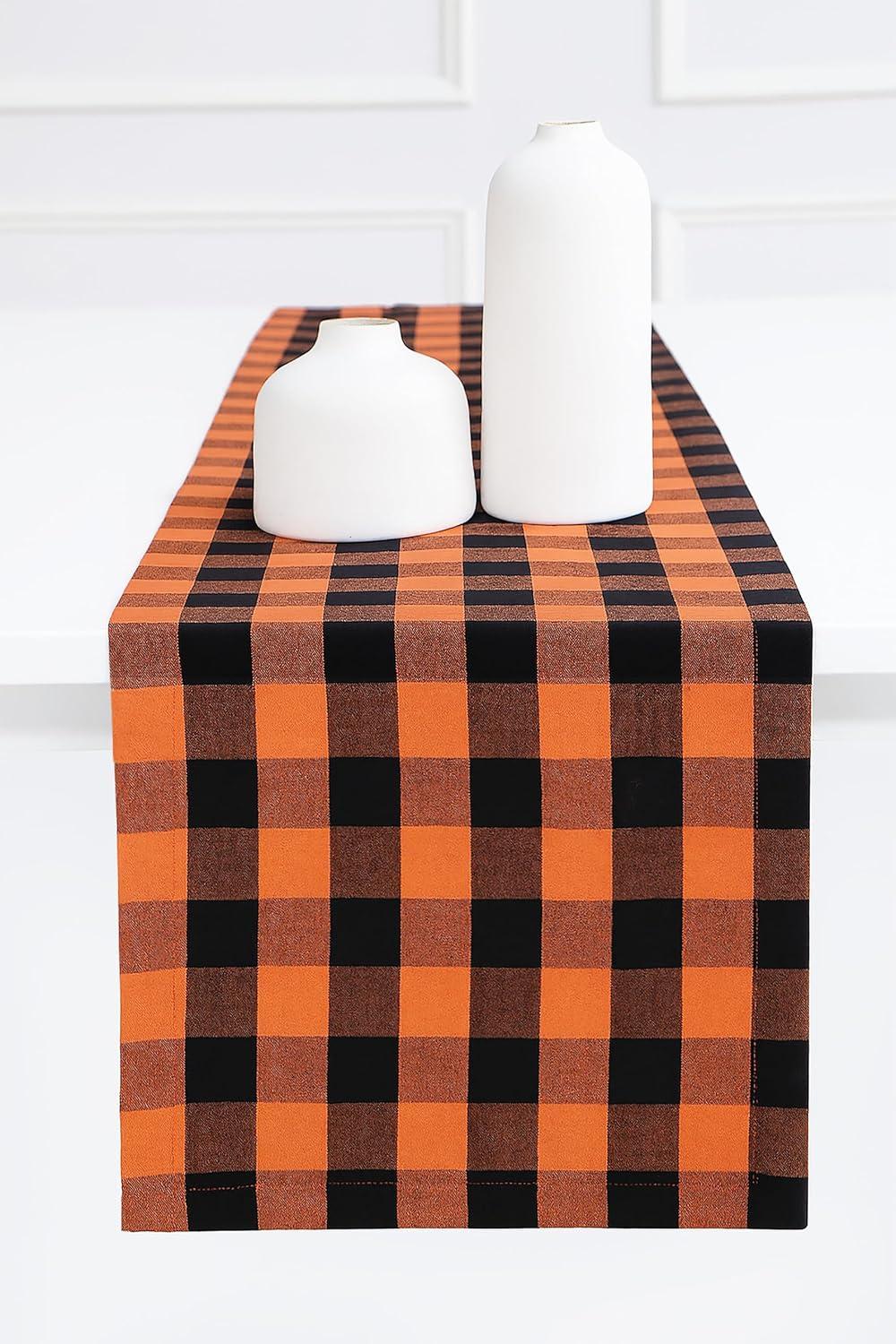 imagePurpleEssences Homestead Plaid Table Runner 14 x 90 inch Classic Farmhouse 100 Cotton Checkered Table Runner Fall Thanksgiving Beige and White14 x 90 Inch