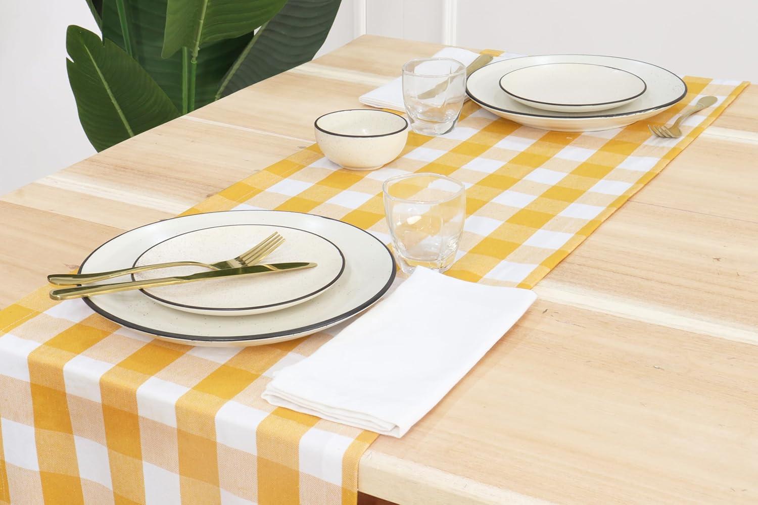 imagePurpleEssences Homestead Plaid Table Runner 14 x 90 inch Classic Farmhouse 100 Cotton Checkered Table Runner Fall Thanksgiving Beige and White14 x 90 Inch