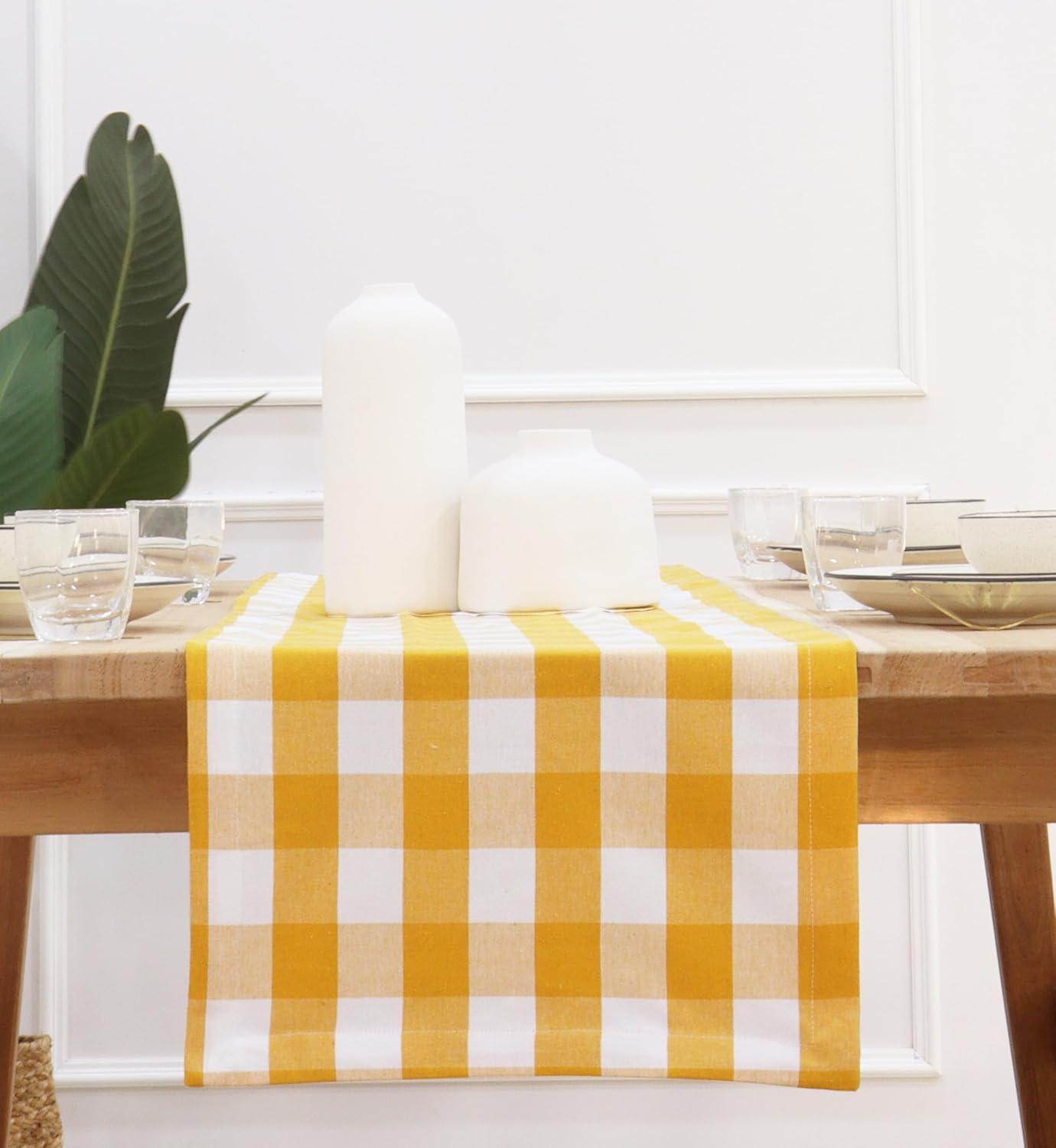 imagePurpleEssences Homestead Plaid Table Runner 14 x 90 inch Classic Farmhouse 100 Cotton Checkered Table Runner Fall Thanksgiving Beige and White14 x 90 Inch