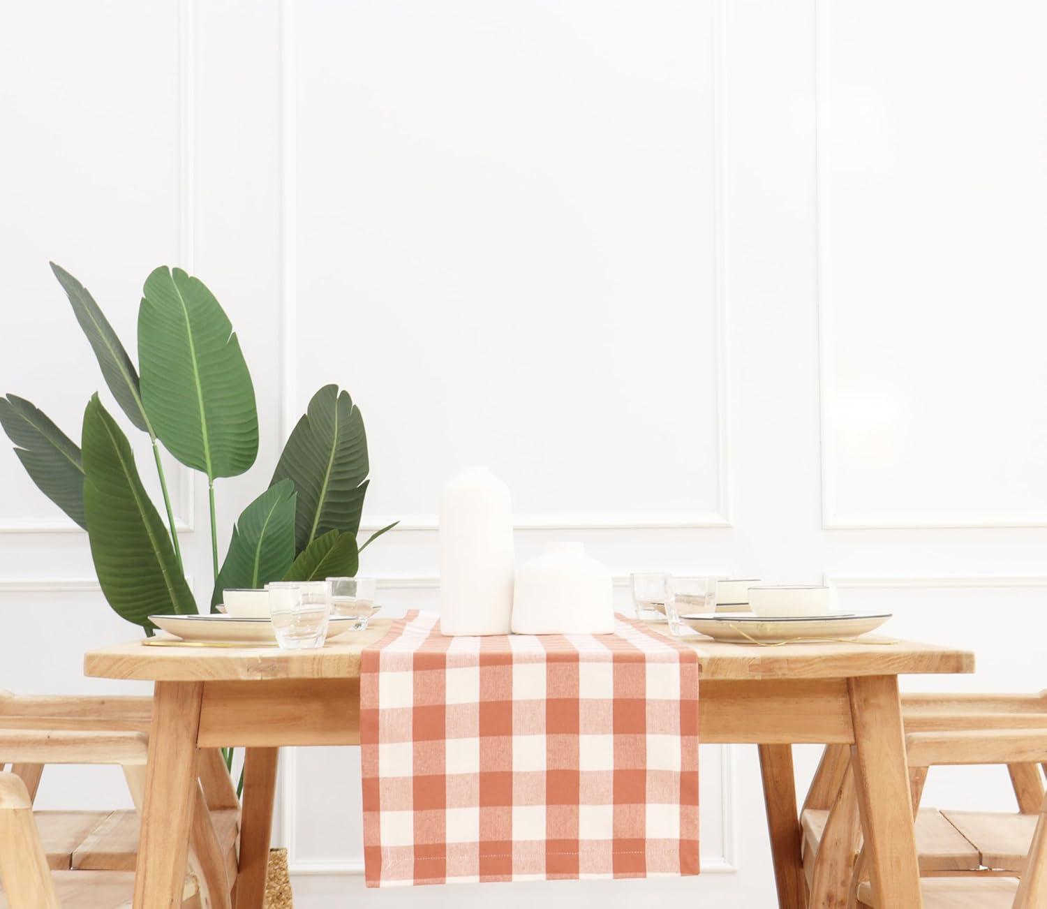 imagePurpleEssences Homestead Plaid Table Runner 14 x 90 inch Classic Farmhouse 100 Cotton Checkered Table Runner Fall Thanksgiving Beige and White14 x 90 Inch