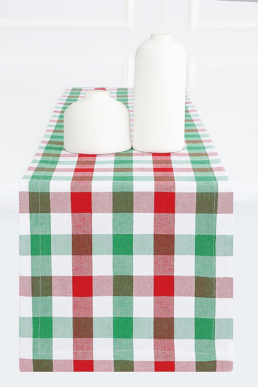 imagePurpleEssences Homestead Plaid Table Runner 14 x 90 inch Classic Farmhouse 100 Cotton Checkered Table Runner Fall Thanksgiving Beige and White14 x 90 Inch