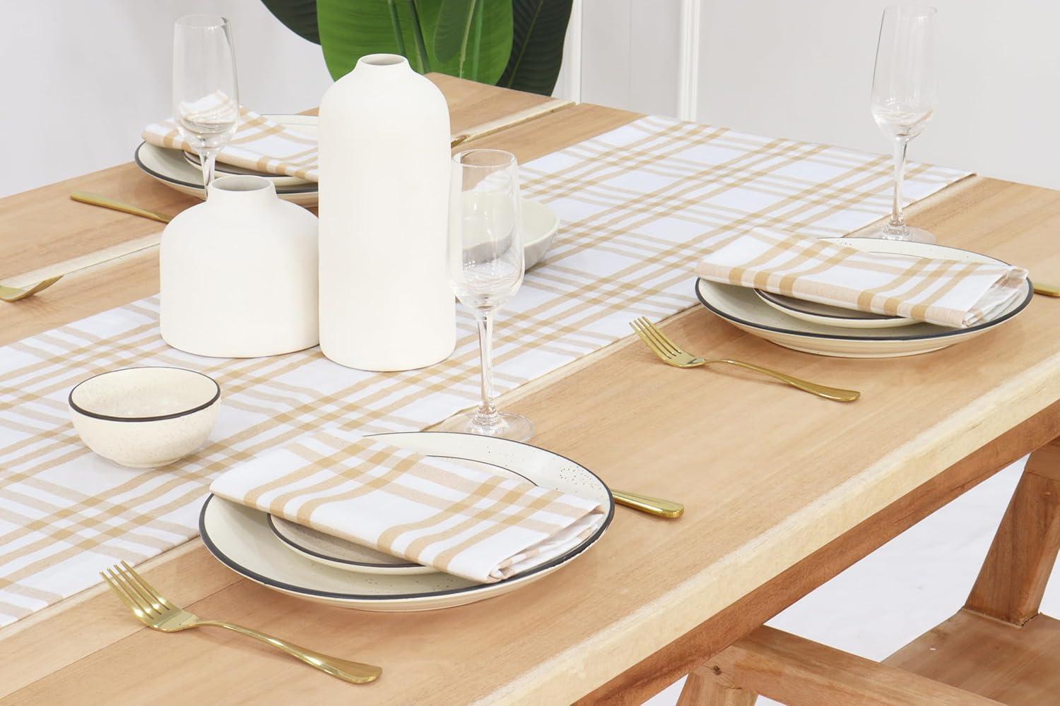 imagePurpleEssences Homestead Plaid Table Runner 14 x 90 inch Classic Farmhouse 100 Cotton Checkered Table Runner Fall Thanksgiving Beige and White14 x 90 Inch