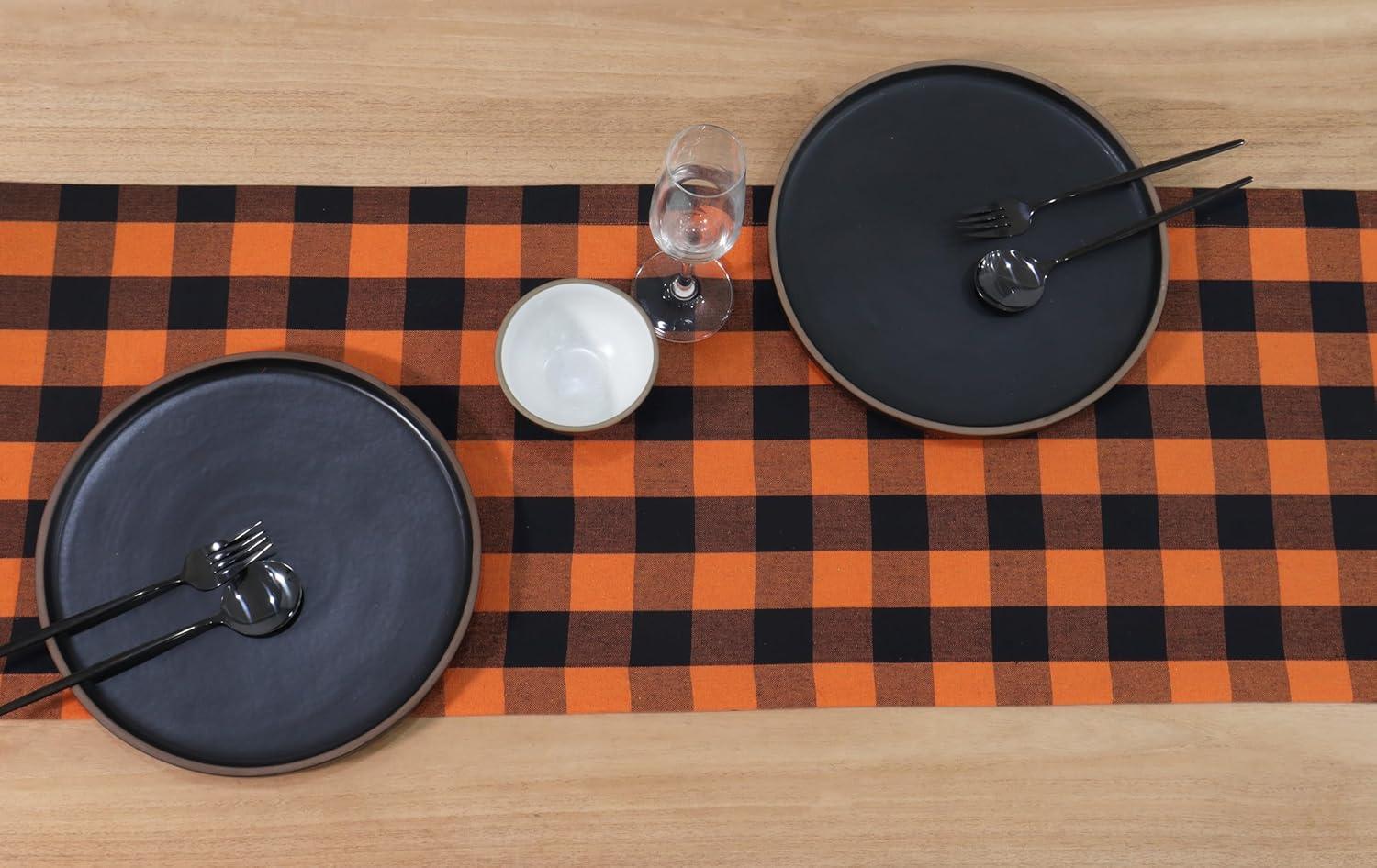 imagePurpleEssences Homestead Plaid Table Runner 14 x 90 inch Classic Farmhouse 100 Cotton Checkered Table Runner Fall Thanksgiving Beige and White14 x 90 Inch