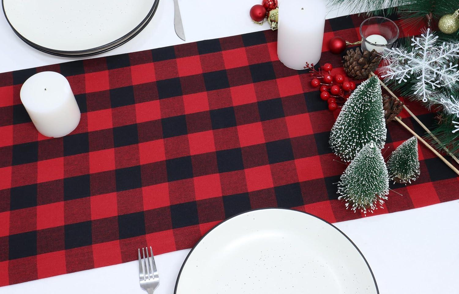 imagePurpleEssences Homestead Plaid Table Runner 14 x 90 inch Classic Farmhouse 100 Cotton Checkered Table Runner Fall Thanksgiving Beige and White14 x 90 Inch