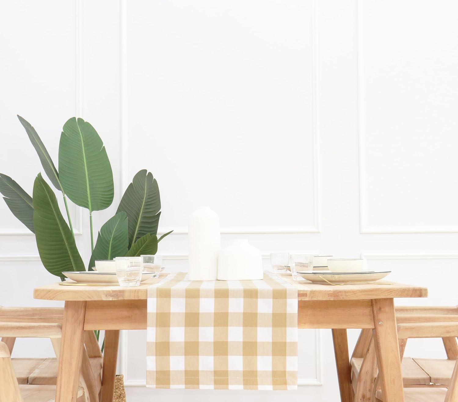 imagePurpleEssences Homestead Plaid Table Runner 14 x 90 inch Classic Farmhouse 100 Cotton Checkered Table Runner Fall Thanksgiving Beige and White14 x 90 Inch