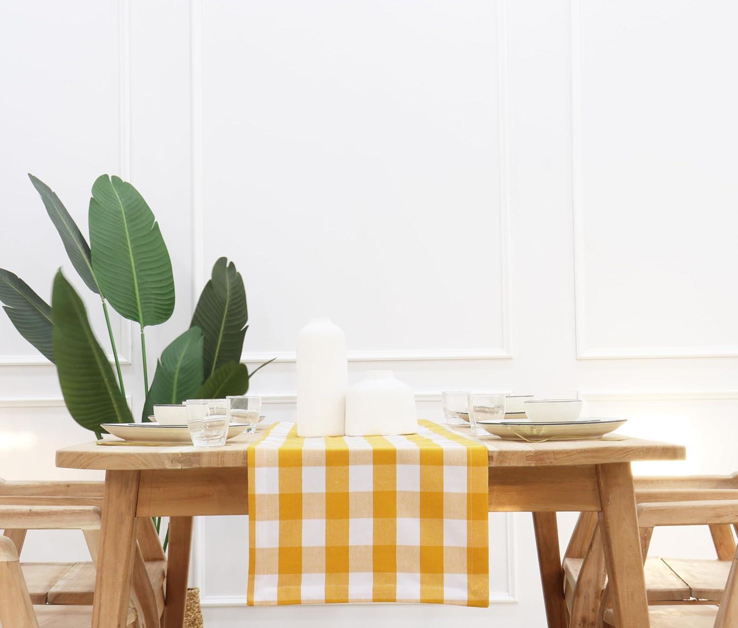 imagePurpleEssences Homestead Plaid Table Runner 14 x 90 inch Classic Farmhouse 100 Cotton Checkered Table Runner Fall Thanksgiving Beige and White14 x 90 Inch