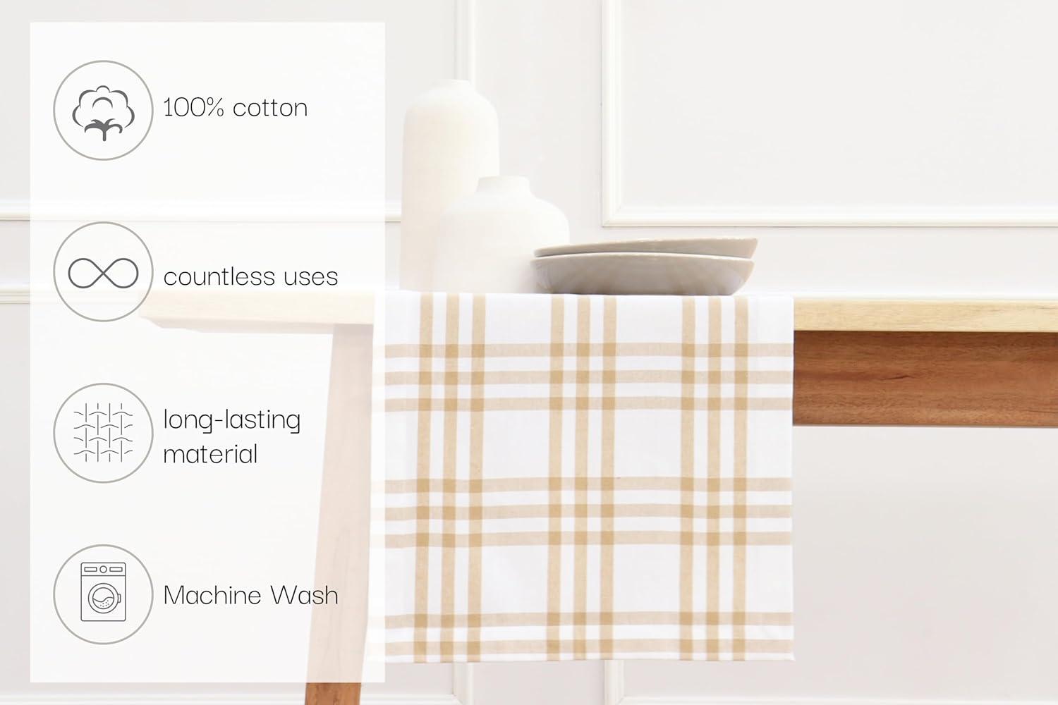 imagePurpleEssences Homestead Plaid Table Runner 14 x 90 inch Classic Farmhouse 100 Cotton Checkered Table Runner Fall Thanksgiving Beige and White14 x 90 Inch