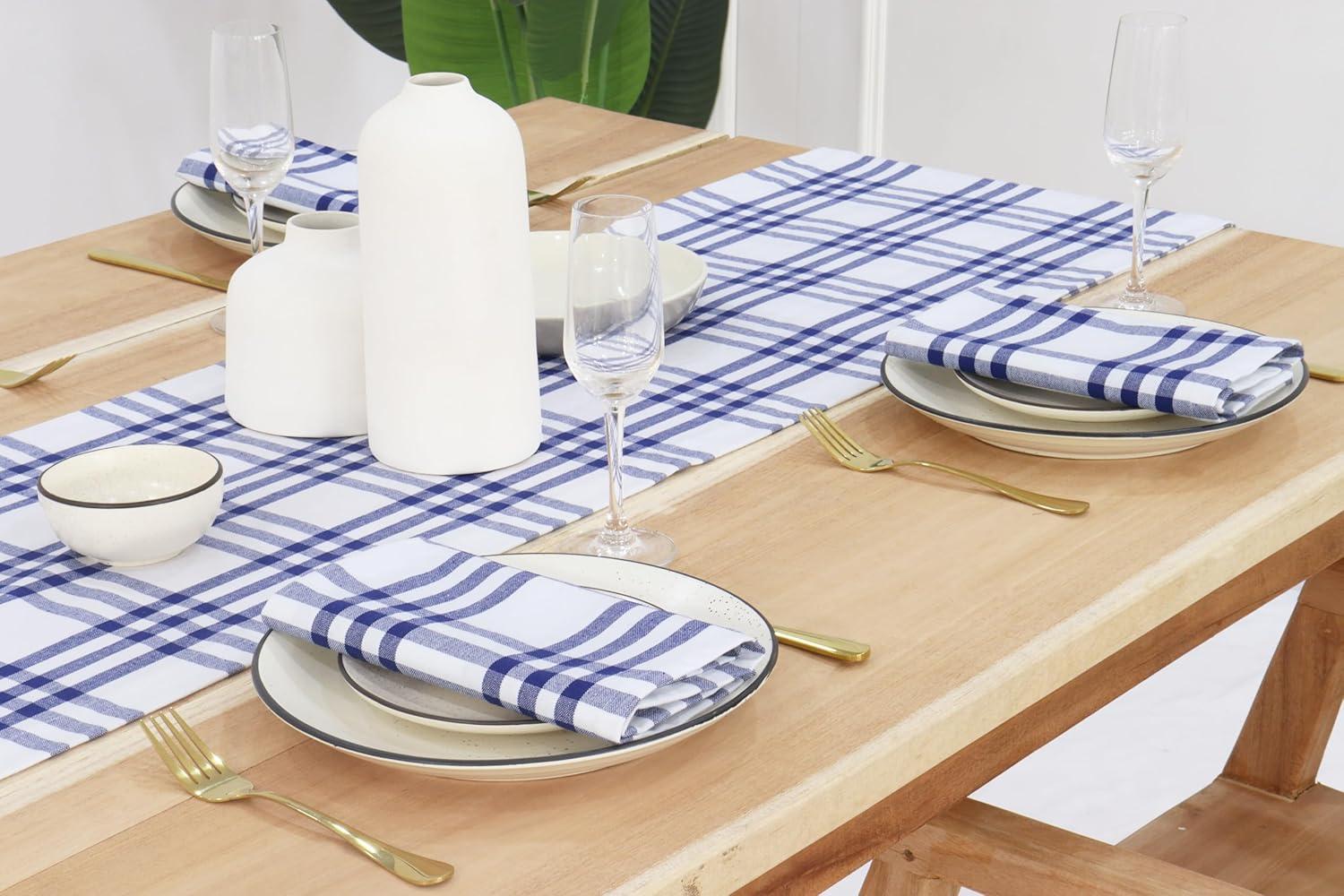 imagePurpleEssences Homestead Plaid Table Runner 14 x 90 inch Classic Farmhouse 100 Cotton Checkered Table Runner Fall Thanksgiving Beige and White14 x 90 Inch