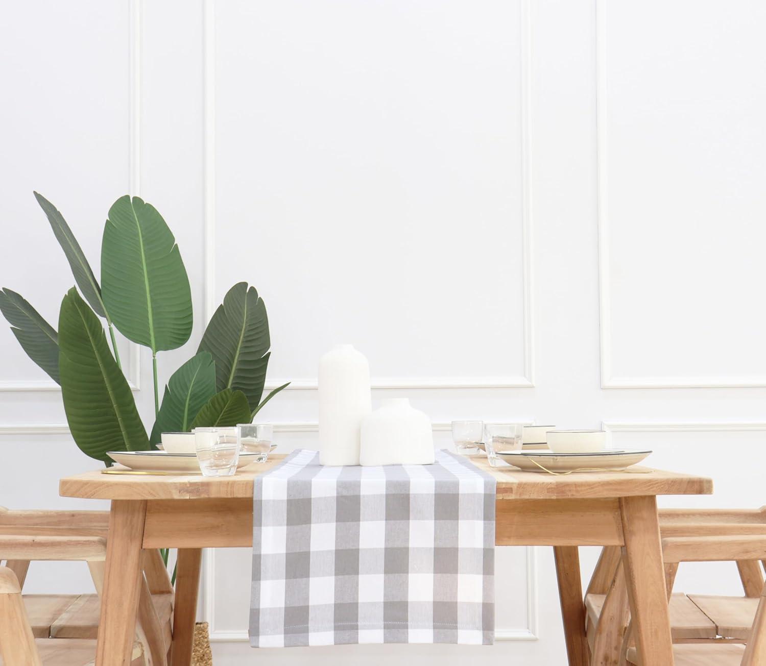 imagePurpleEssences Homestead Plaid Table Runner 14 x 90 inch Classic Farmhouse 100 Cotton Checkered Table Runner Fall Thanksgiving Beige and White14 x 90 Inch