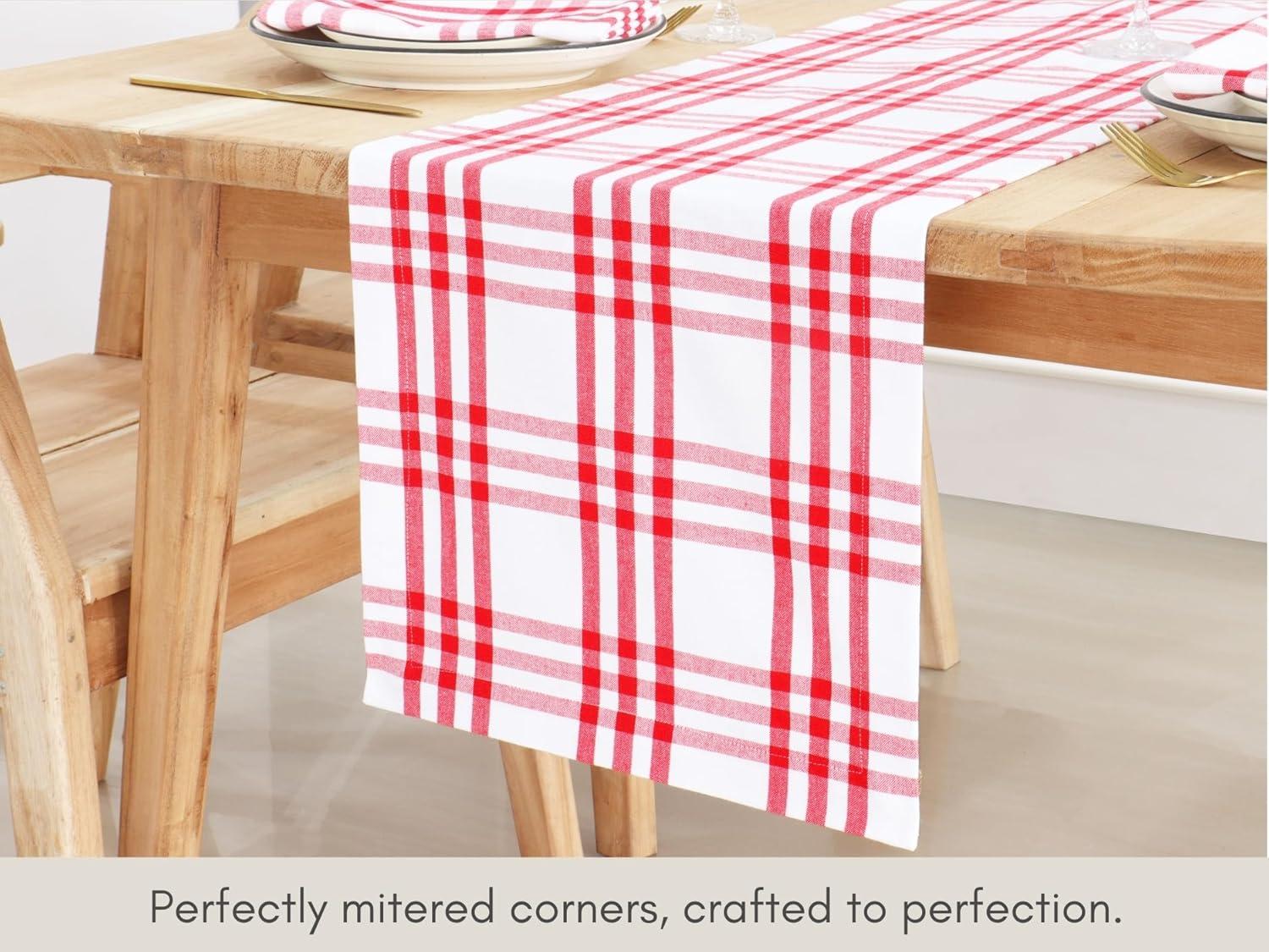 imagePurpleEssences Homestead Plaid Table Runner 14 x 90 inch Classic Farmhouse 100 Cotton Checkered Table Runner Fall Thanksgiving Beige and White14 x 90 Inch