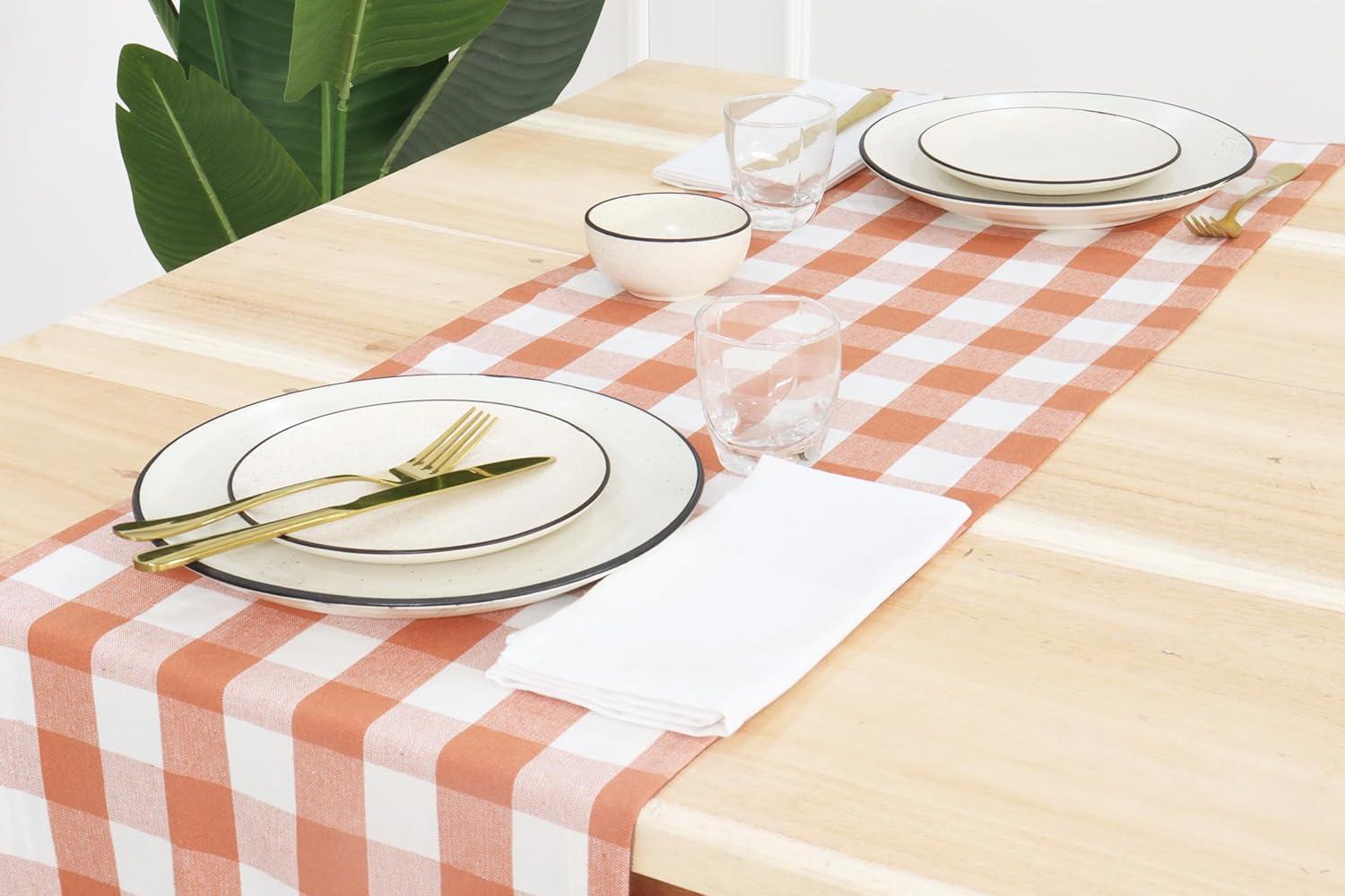 imagePurpleEssences Homestead Plaid Table Runner 14 x 90 inch Classic Farmhouse 100 Cotton Checkered Table Runner Fall Thanksgiving Beige and White14 x 90 Inch