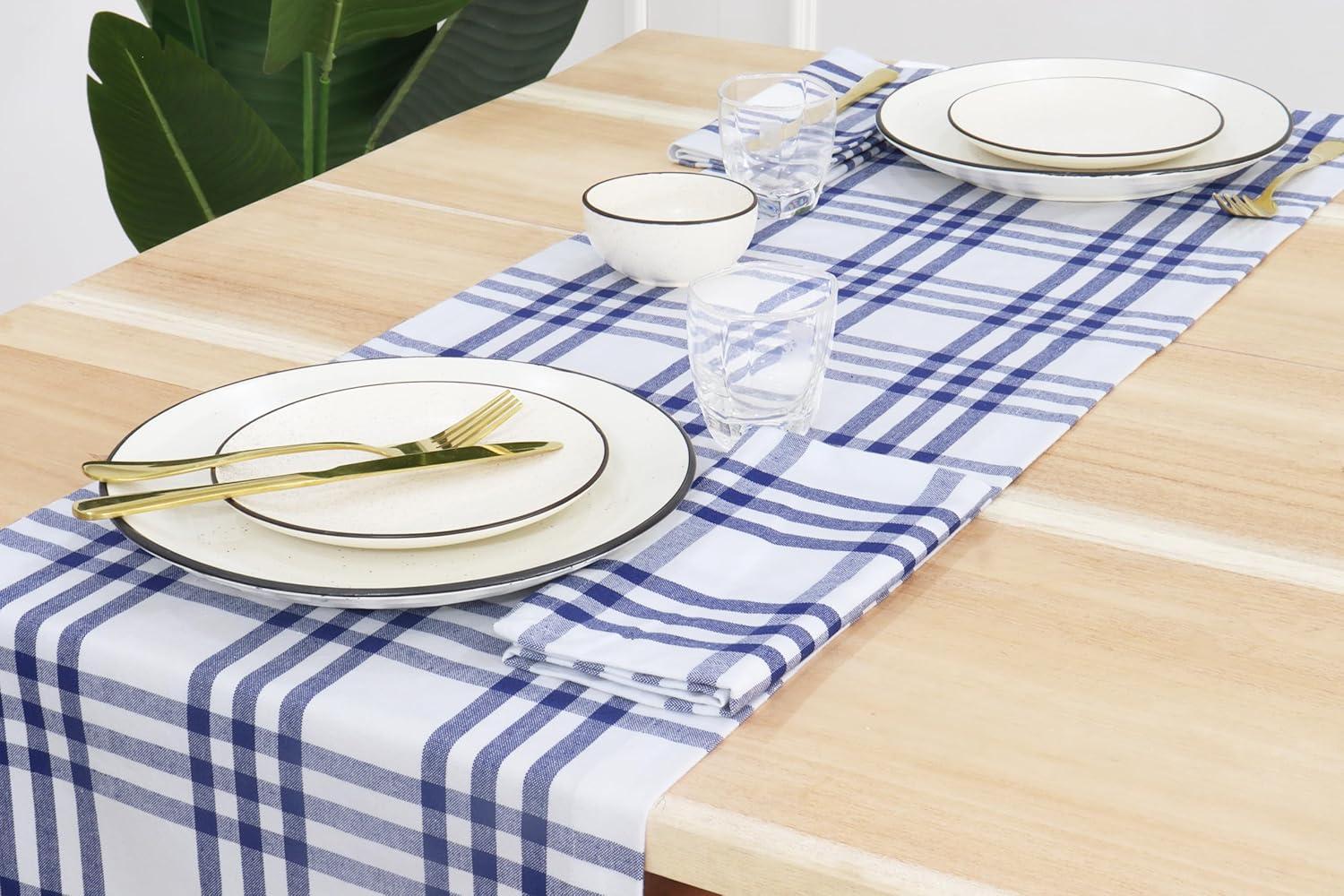 imagePurpleEssences Homestead Plaid Table Runner 14 x 90 inch Classic Farmhouse 100 Cotton Checkered Table Runner Fall Thanksgiving Beige and White14 x 90 Inch