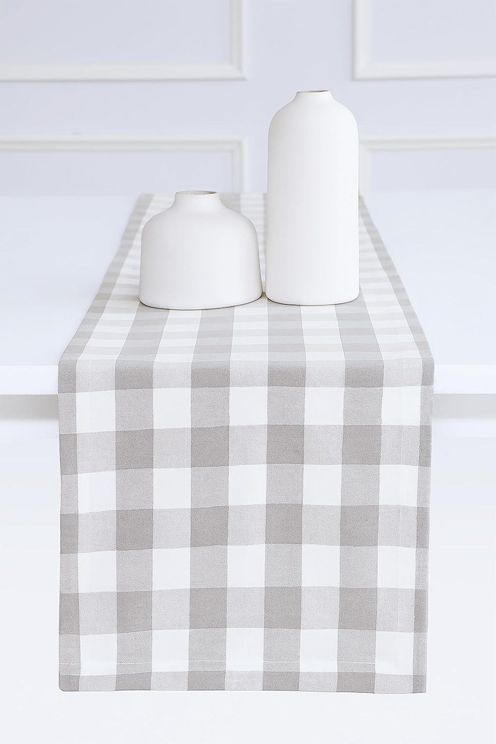 imagePurpleEssences Homestead Plaid Table Runner 14 x 90 inch Classic Farmhouse 100 Cotton Checkered Table Runner Fall Thanksgiving Beige and White14 x 90 Inch
