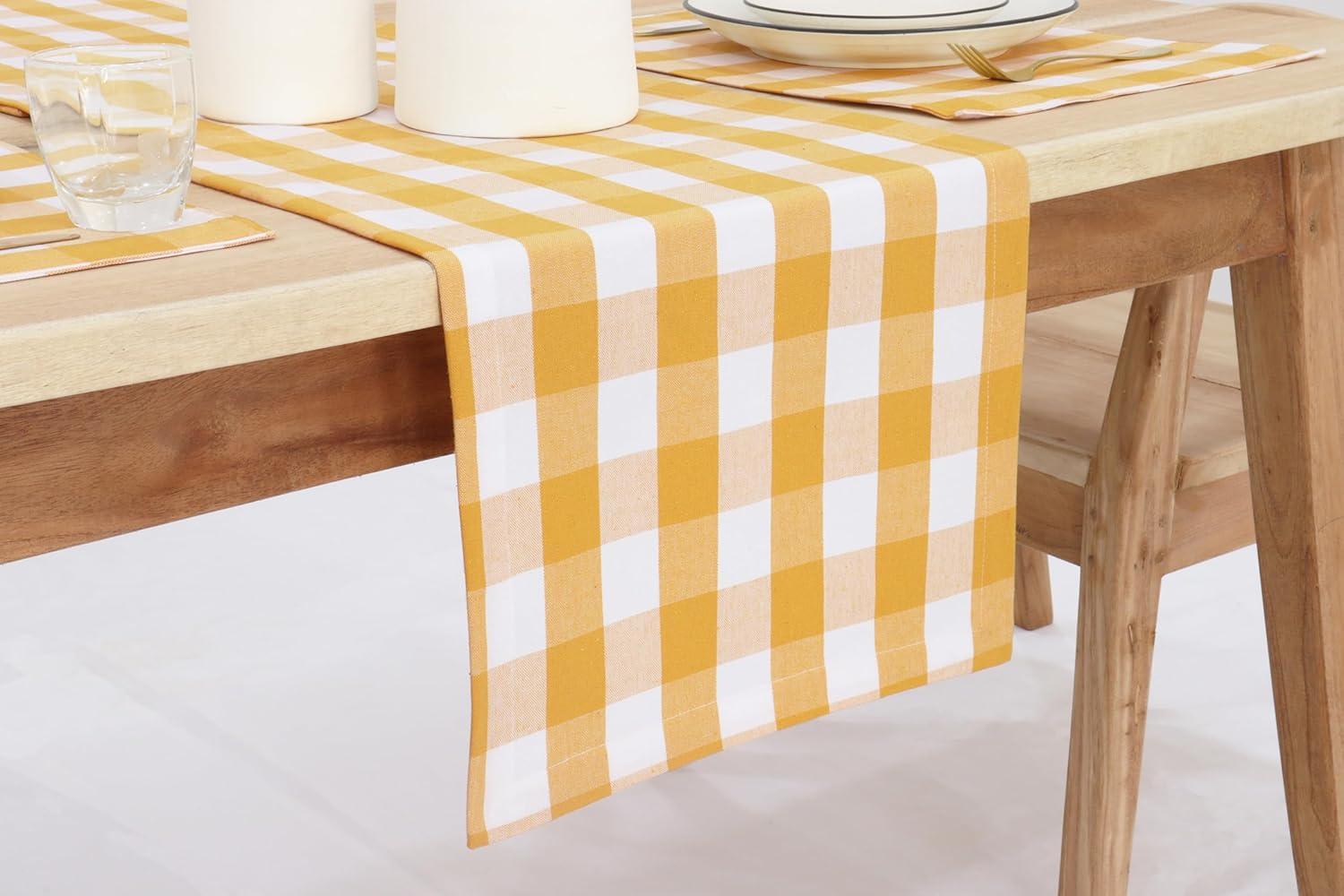 imagePurpleEssences Homestead Plaid Table Runner 14 x 90 inch Classic Farmhouse 100 Cotton Checkered Table Runner Fall Thanksgiving Beige and White14 x 90 Inch
