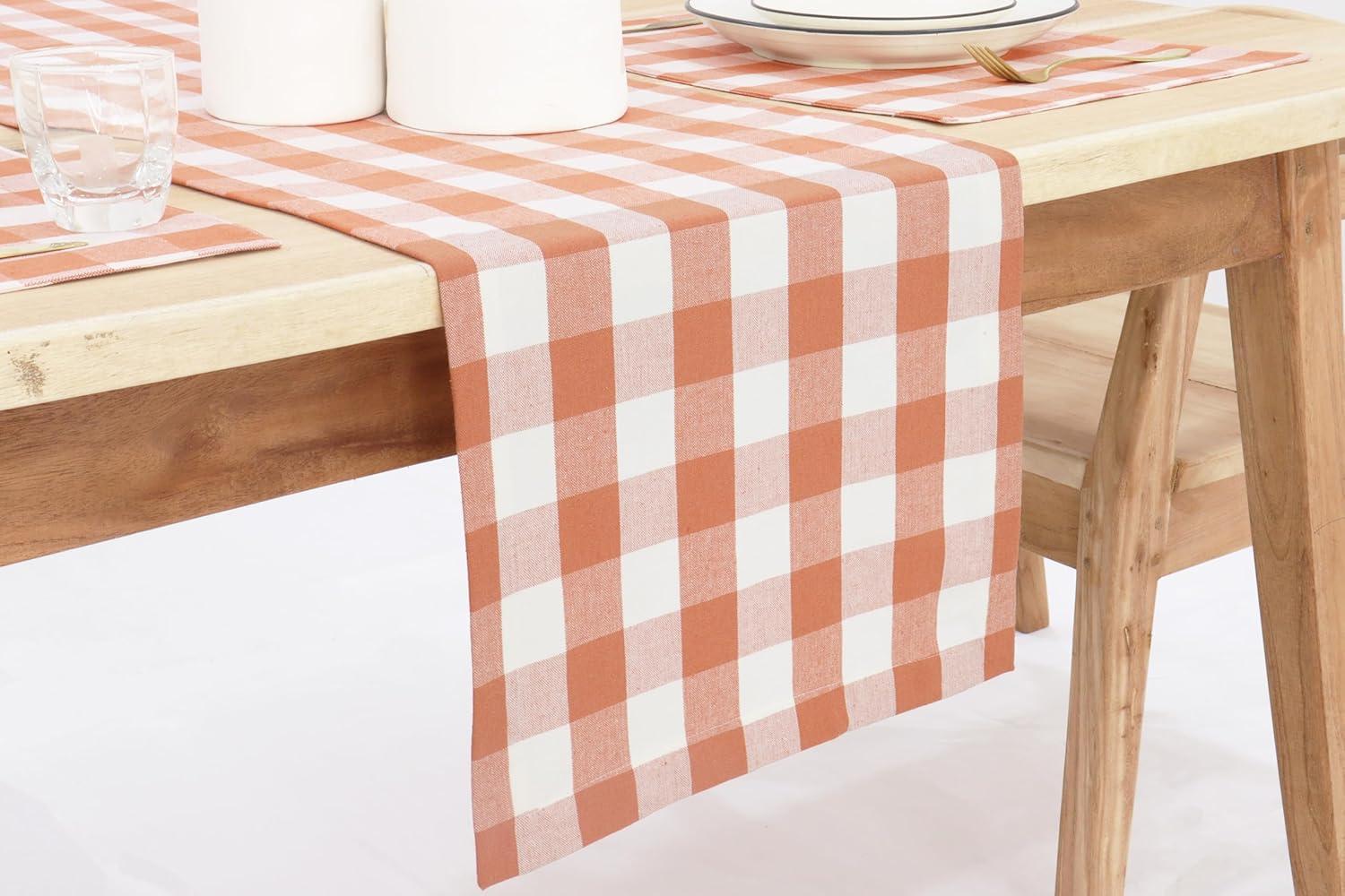 imagePurpleEssences Homestead Plaid Table Runner 14 x 90 inch Classic Farmhouse 100 Cotton Checkered Table Runner Fall Thanksgiving Beige and White14 x 90 Inch