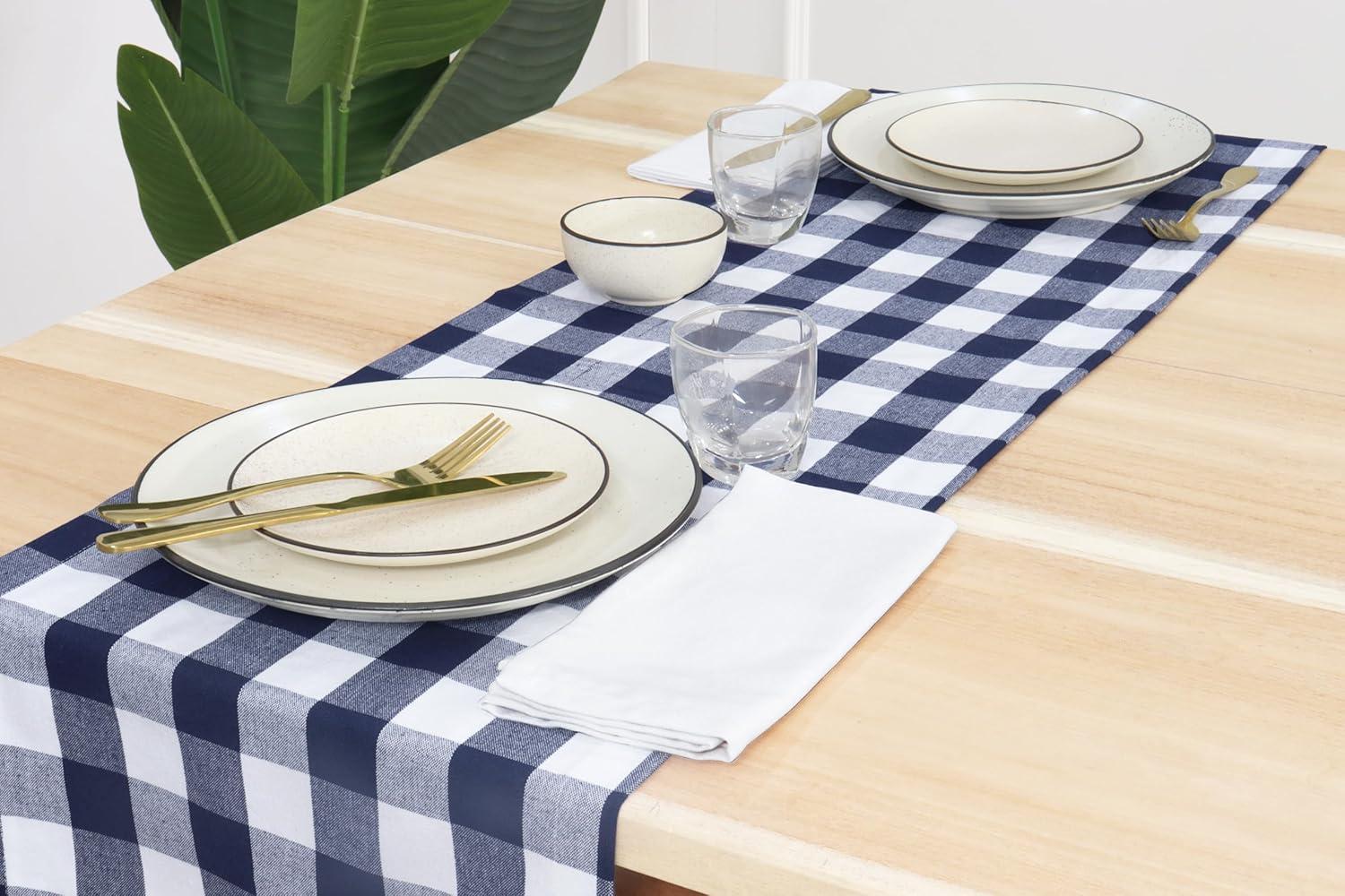 imagePurpleEssences Homestead Plaid Table Runner 14 x 90 inch Classic Farmhouse 100 Cotton Checkered Table Runner Fall Thanksgiving Beige and White14 x 90 Inch