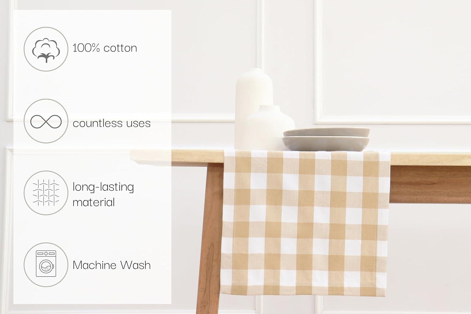 imagePurpleEssences Homestead Plaid Table Runner 14 x 90 inch Classic Farmhouse 100 Cotton Checkered Table Runner Fall Thanksgiving Beige and White14 x 90 Inch