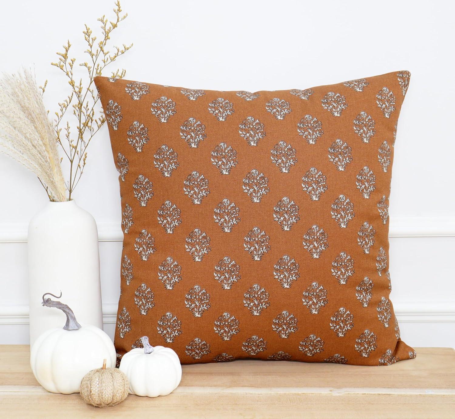 imagePurpleEssences Fall Napkins 18x18 Inch Set of 6 Table Runner 13 x 90 Inch Pack of 1 Placemats 13 x 19 Inch Set of 4 and Throw Pillow Cover 18 x 18 Inch Set of 2100 Cotton Goldenrod Rust