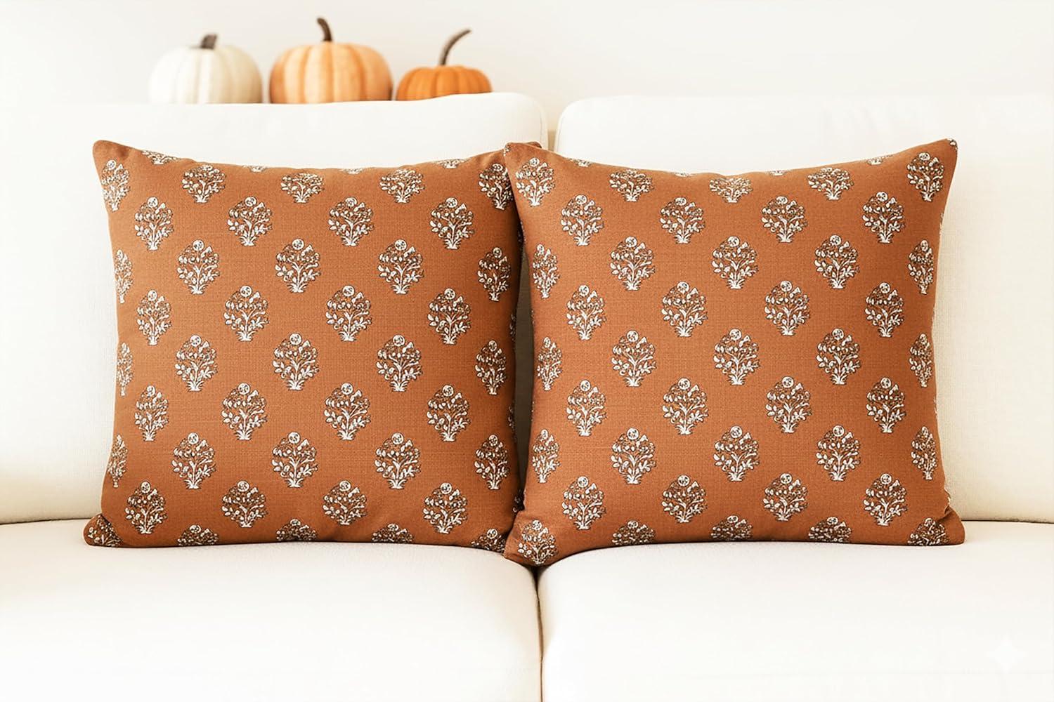 imagePurpleEssences Fall Napkins 18x18 Inch Set of 6 Table Runner 13 x 90 Inch Pack of 1 Placemats 13 x 19 Inch Set of 4 and Throw Pillow Cover 18 x 18 Inch Set of 2100 Cotton Goldenrod Rust