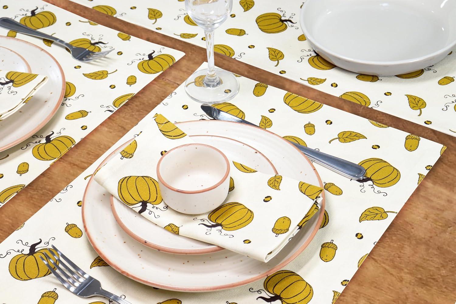 imagePurpleEssences Fall Pumpkin Placemats Set of 4 13x19 Inch and Table Napkins Set of 618 x 18 Inch 100 Cotton Acorn