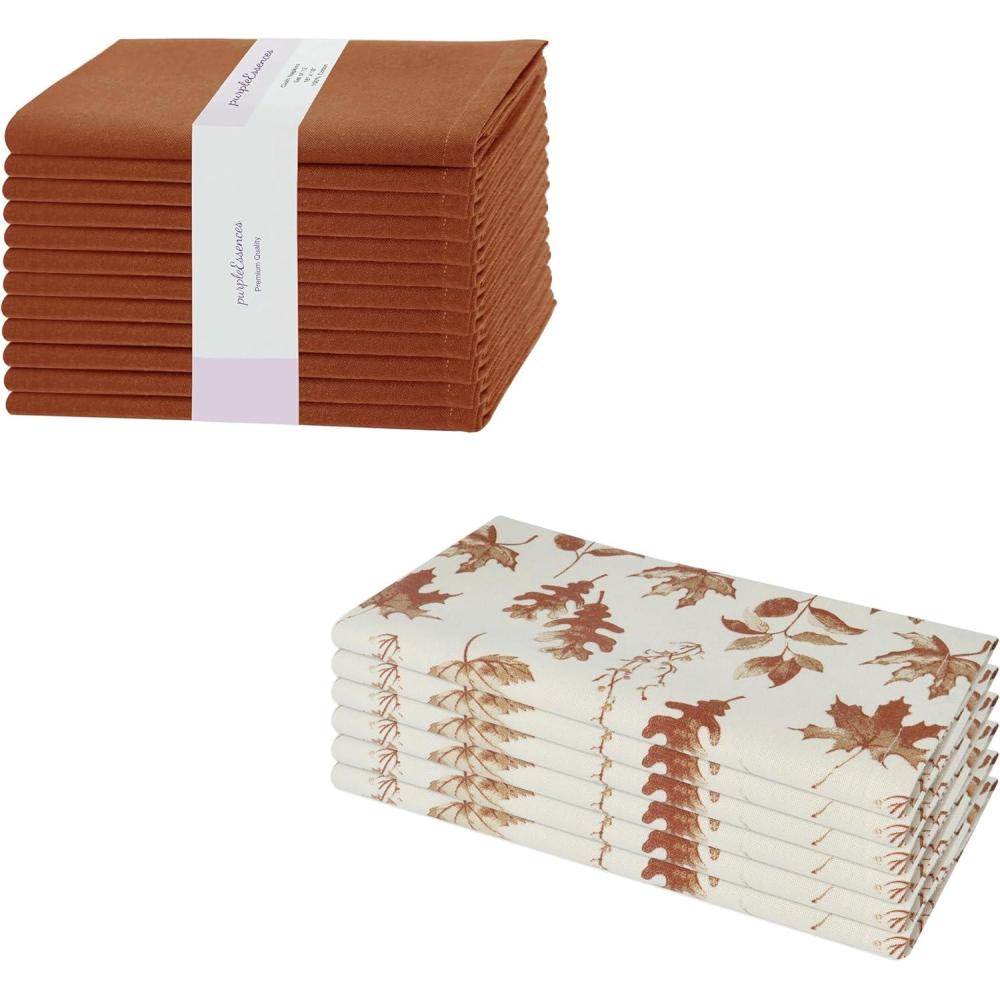 imagePurpleEssences Cloth Napkins 18 x 18 Inch Solid Napkin Set of 12 and Fall Cloth Napkin Set of 6 Aurelia Rust