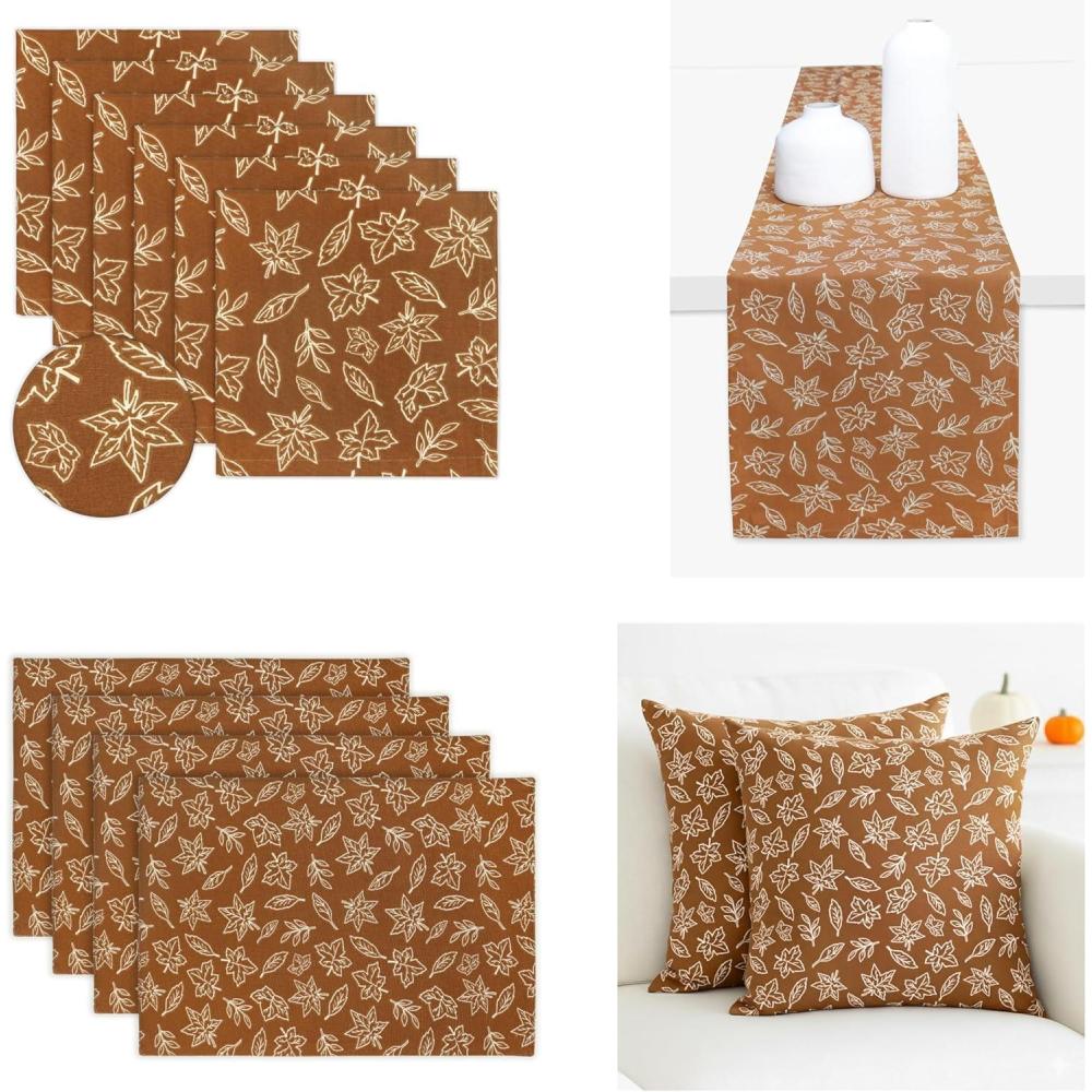 imagePurpleEssences Fall Napkins 18x18 Inch Set of 6 Table Runner 13 x 72 Inch Pack of 1 Placemats 13 x 19 Inch Set of 4 and Throw Pillow Cover 18 x 18 Inch Set of 2100 Cotton Jora