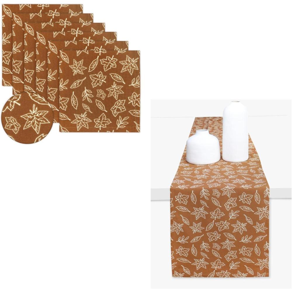 imagePurpleEssences Fall Napkins Set of 6 18 x 18 Inch and Table Runner Pack of 1 13 x 72 Inch 100 Cotton Jora