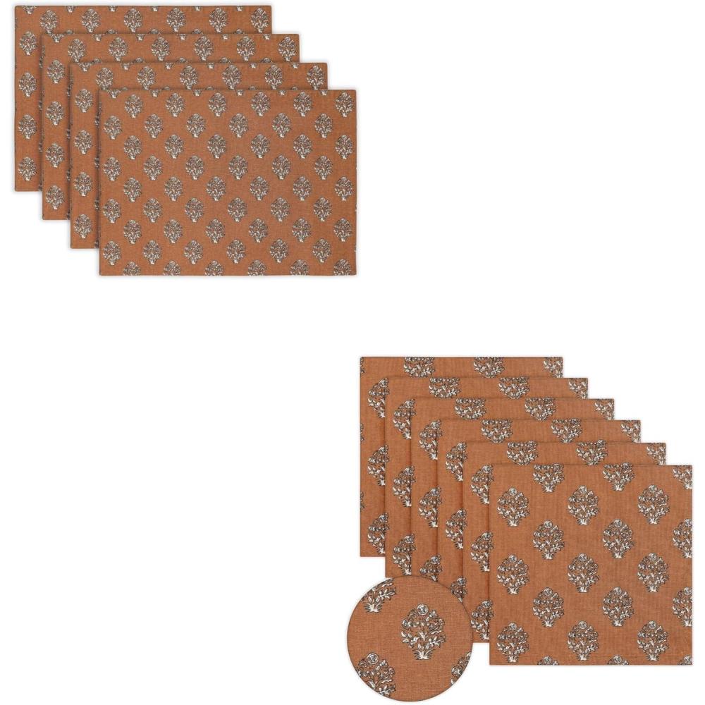 imagePurpleEssences Fall Placemats Set of 4 13x19 Inch and Table Napkins Set of 618 x 18 Inch 100 Cotton Goldenrod Rust