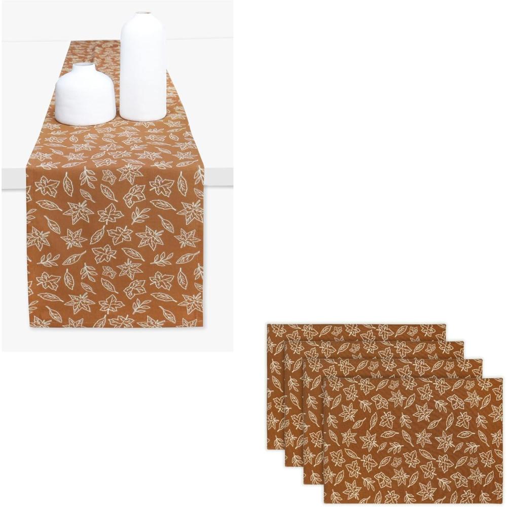 imagePurpleEssences Fall Table Runner 13 x 72 Inch Pack of 1 and Table Placemats 13 x 19 Inch  Set of 4  100 Cotton  Jora