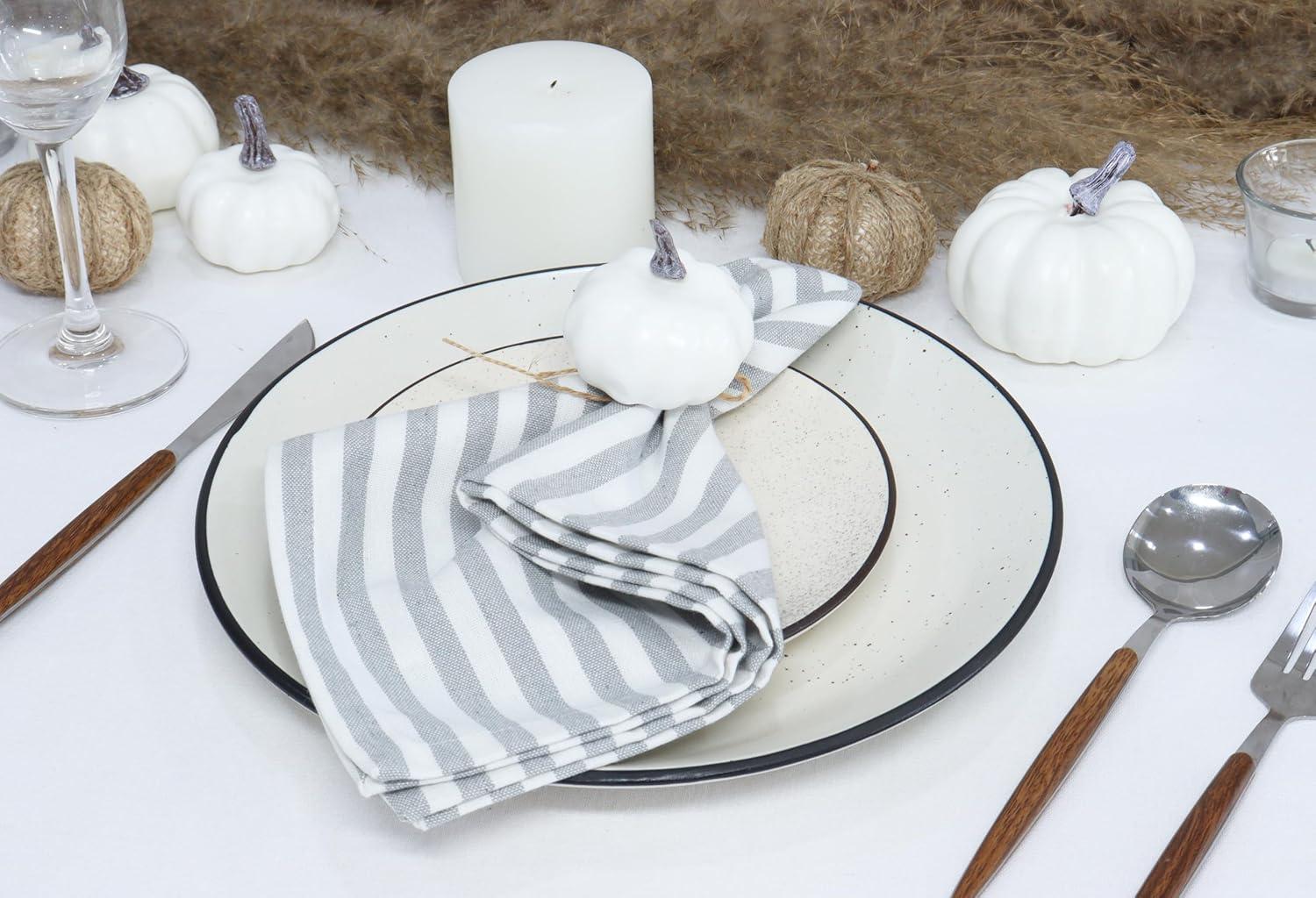 imagePurpleEssences Plain Striped Cloth Napkins Set of 12100 Cotton 18 x 18 Inch Fall Thanksgiving Perfect Everyday Use Dinner Napkin Aqua Blue WhiteGrey White
