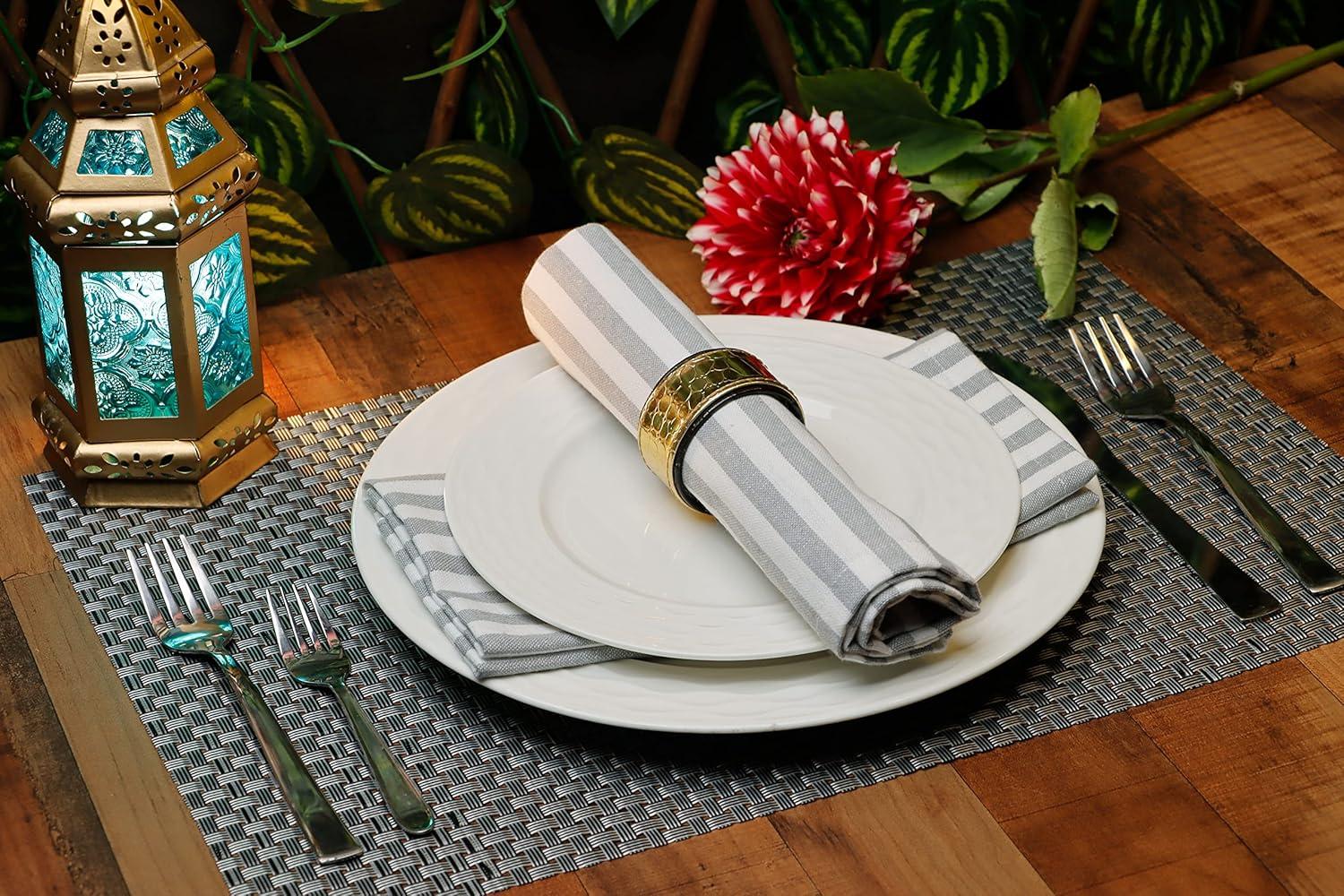 imagePurpleEssences Plain Striped Cloth Napkins Set of 12100 Cotton 18 x 18 Inch Fall Thanksgiving Perfect Everyday Use Dinner Napkin Aqua Blue WhiteGrey White