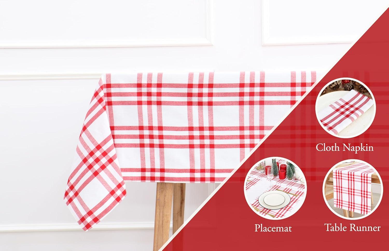 imagePurpleEssences 4th of July Buffalo Plaid Tablecloth Water Resistant Wipeable Washable Checkered Table Cloth for Outdoor Picnic Dining 52 x 52 Inch Labor Day Red Blue and WhiteHomestead Plaid RedWhite