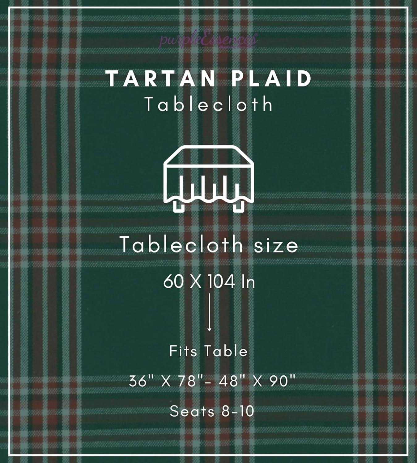 imagePurpleEssences 4th of July Buffalo Plaid Tablecloth Water Resistant Wipeable Washable Checkered Table Cloth for Outdoor Picnic Dining 52 x 52 Inch Labor Day Red Blue and WhiteTartan Plaid Green