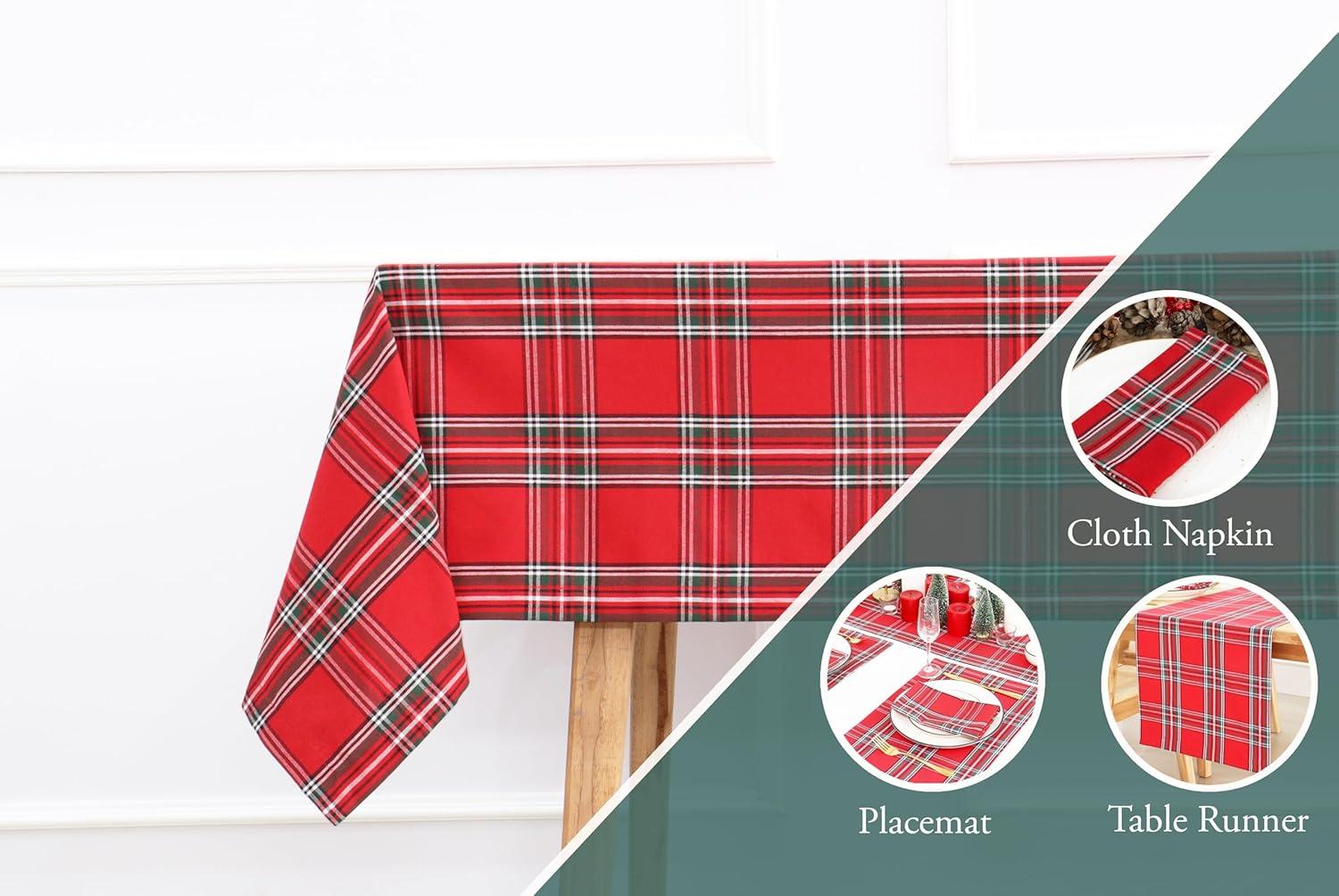 imagePurpleEssences 4th of July Buffalo Plaid Tablecloth Water Resistant Wipeable Washable Checkered Table Cloth for Outdoor Picnic Dining 52 x 52 Inch Labor Day Red Blue and WhiteTartan Plaid RedGreen