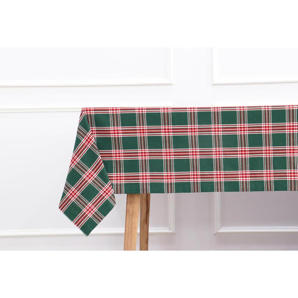imagePurpleEssences 4th of July Buffalo Plaid Tablecloth Water Resistant Wipeable Washable Checkered Table Cloth for Outdoor Picnic Dining 52 x 52 Inch Labor Day Red Blue and WhiteTartan Plaid Green