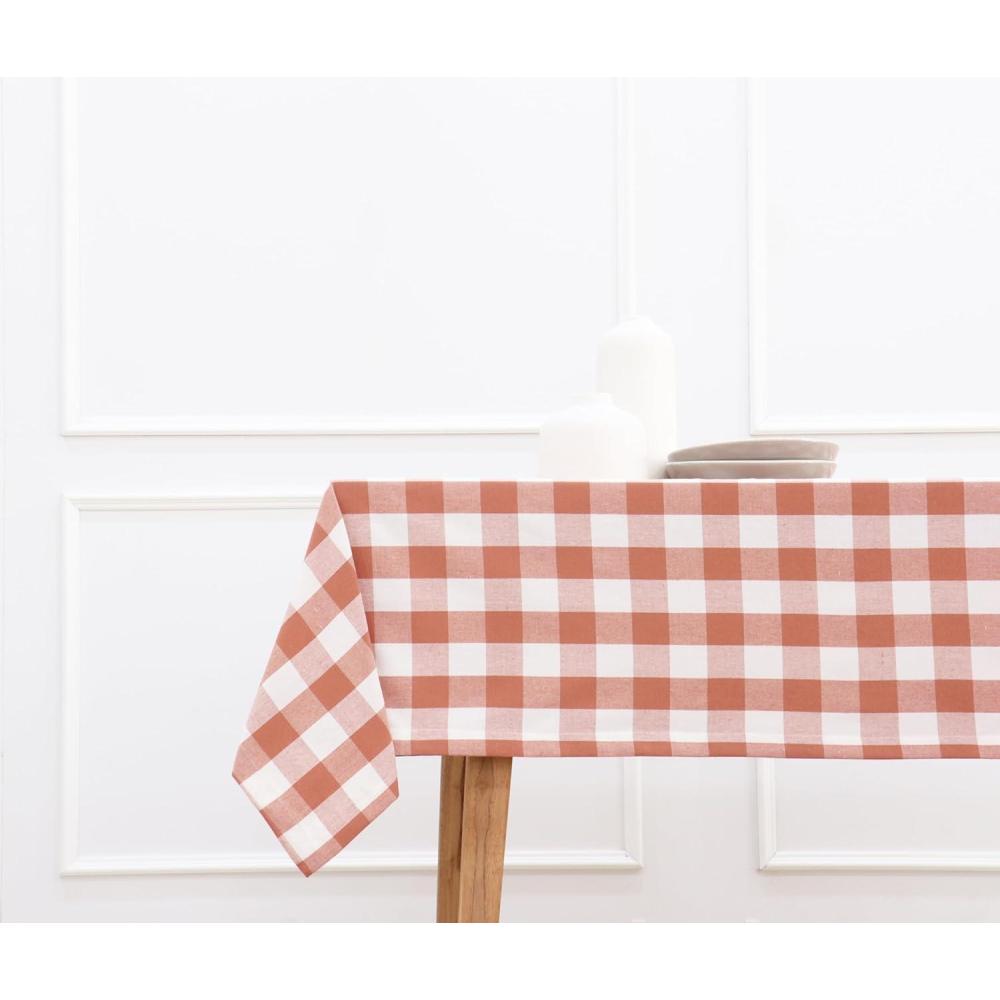 imagePurpleEssences 4th of July Buffalo Plaid Tablecloth Water Resistant Wipeable Washable Checkered Table Cloth for Outdoor Picnic Dining 52 x 52 Inch Labor Day Red Blue and WhiteBuffalo Plaid RustIvory