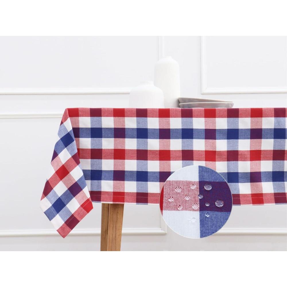 imagePurpleEssences 4th of July Buffalo Plaid Tablecloth Water Resistant Wipeable Washable Checkered Table Cloth for Outdoor Picnic Dining 52 x 52 Inch Labor Day Red Blue and WhiteBuffalo Plaid 4th of July RedBlueWhite